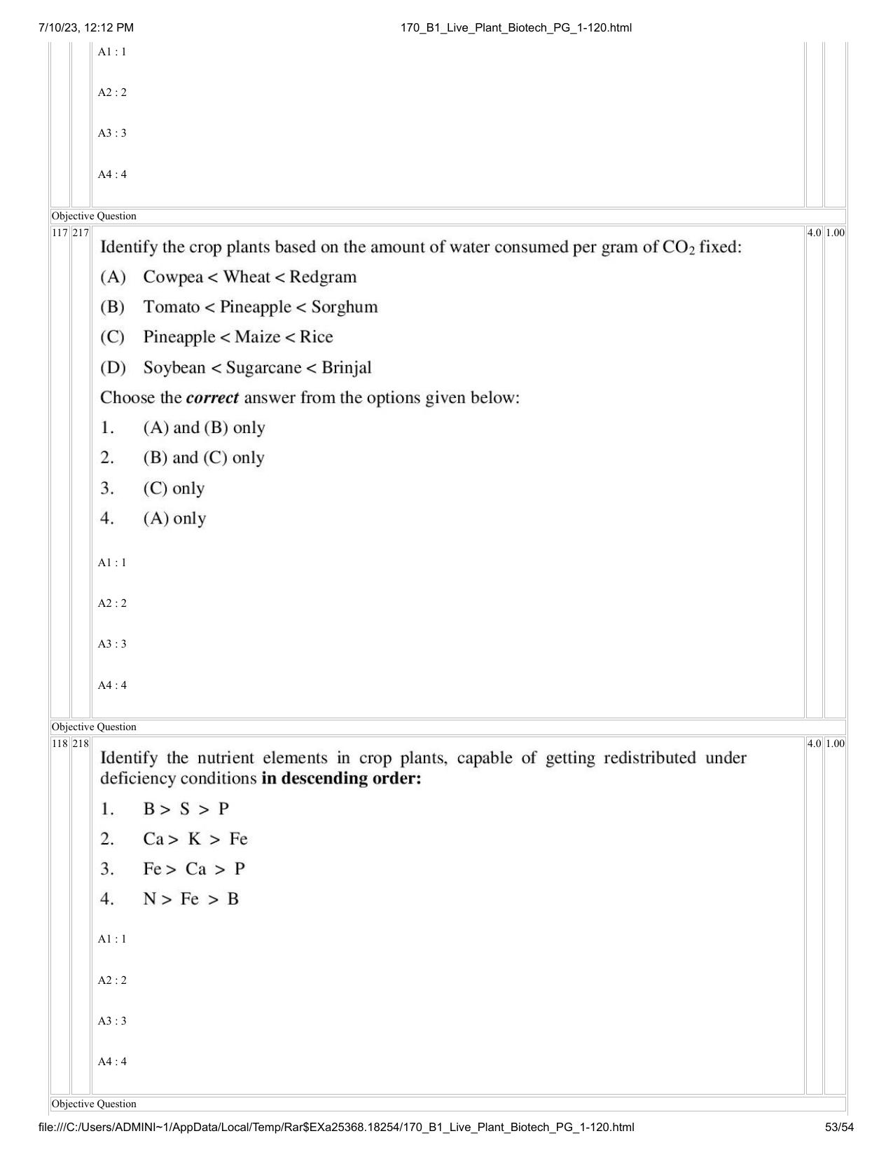 ICAR AIEEA PG 2023 PLANT BIOTECHNOLOGY Question Paper - Page 53