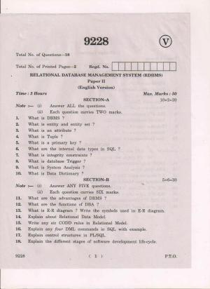 AP Inter 1st Year Relational Database Management Systems (RDBMS)-I March-2019-Vocational Question Paper