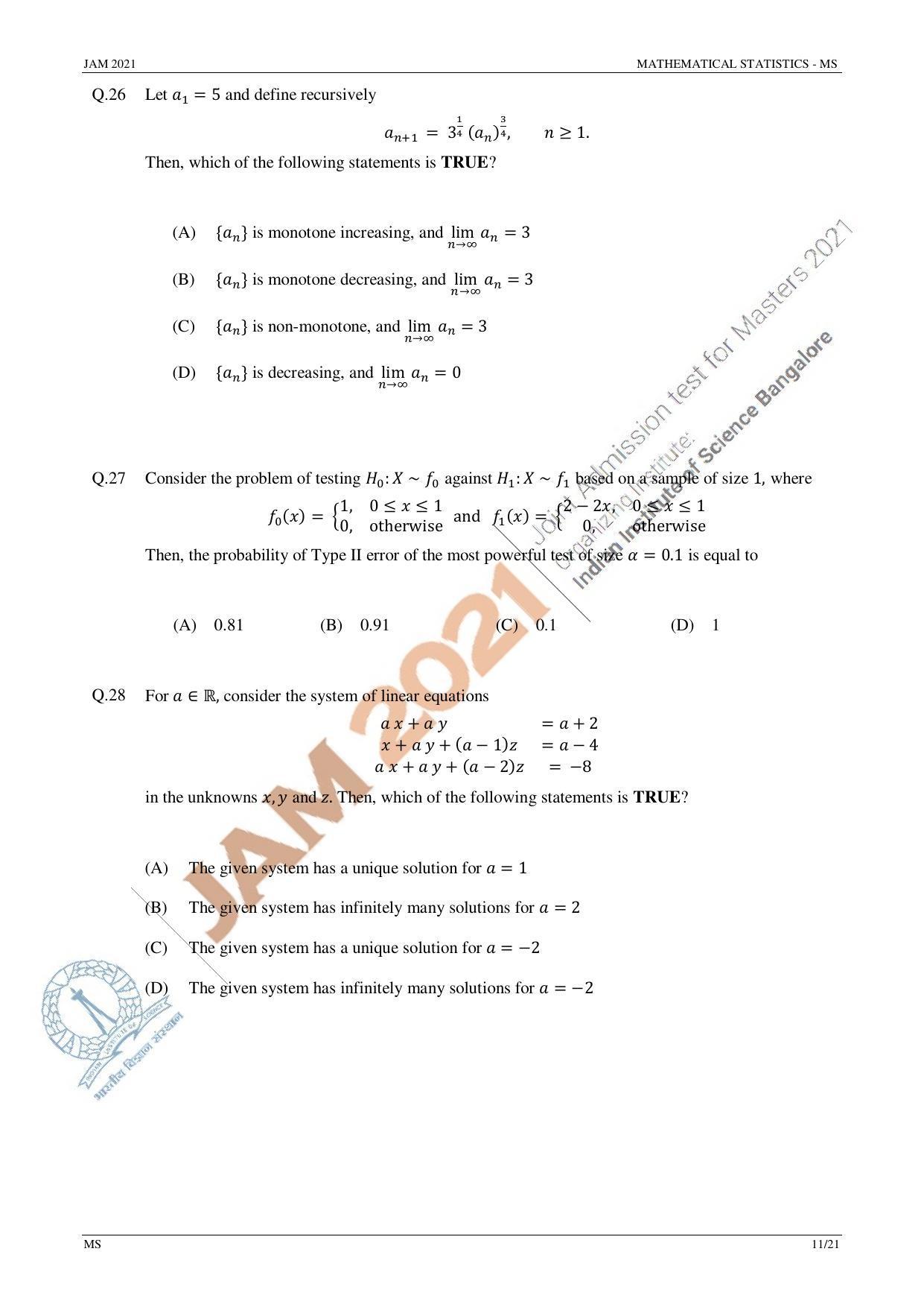 JAM 2021: MS Question Paper - Page 11