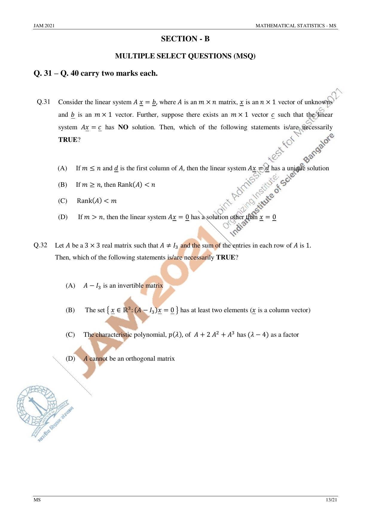 JAM 2021: MS Question Paper - Page 13
