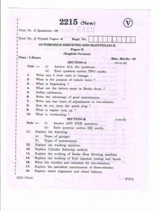 AP Inter 2nd Year Automobile Servicing Maintenance-II (new) March-2020-Vocational Question Pape