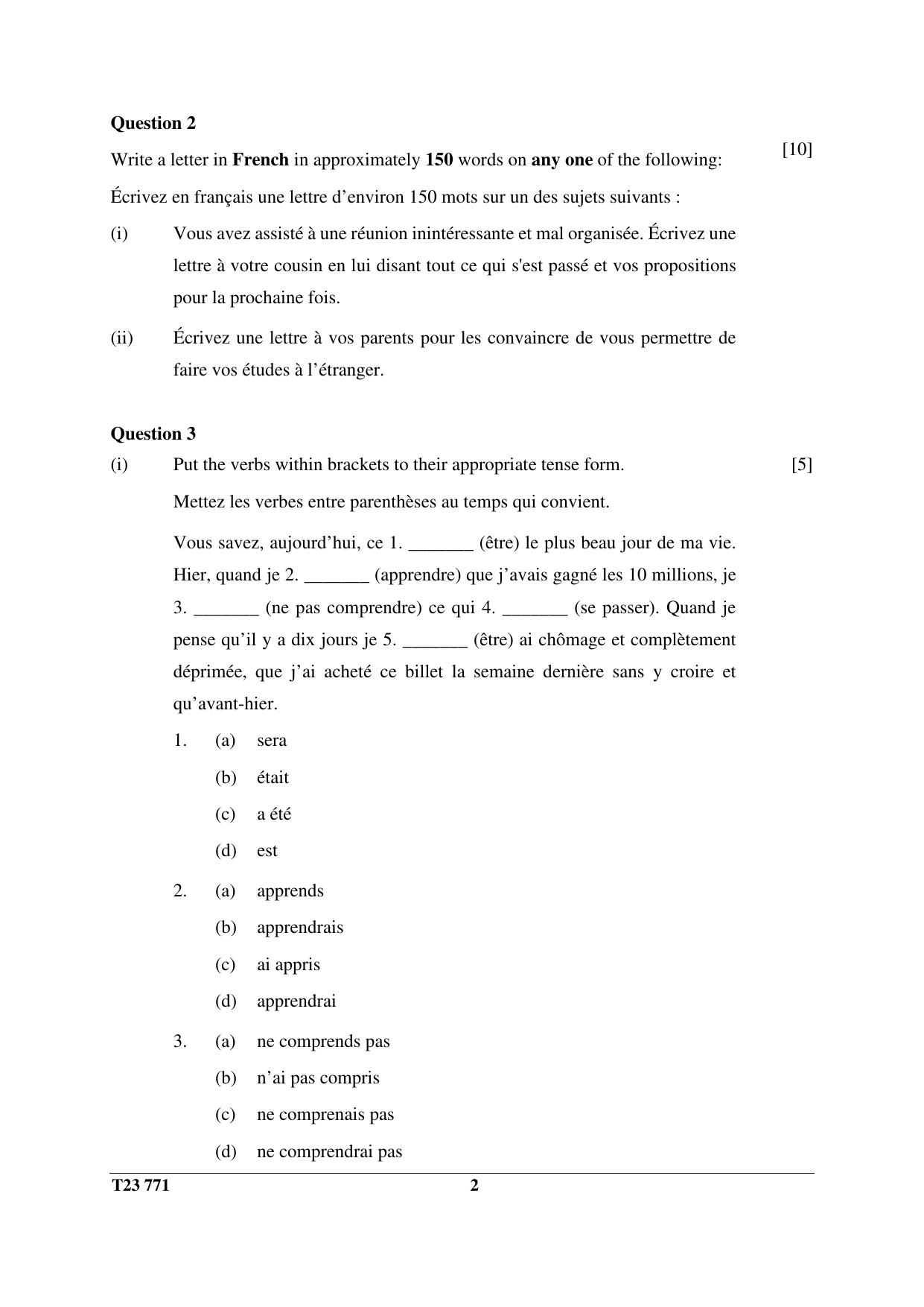 ICSE Class 10 FRENCH (GROUP II - ELECTIVE) 2023 Question Paper - Page 2