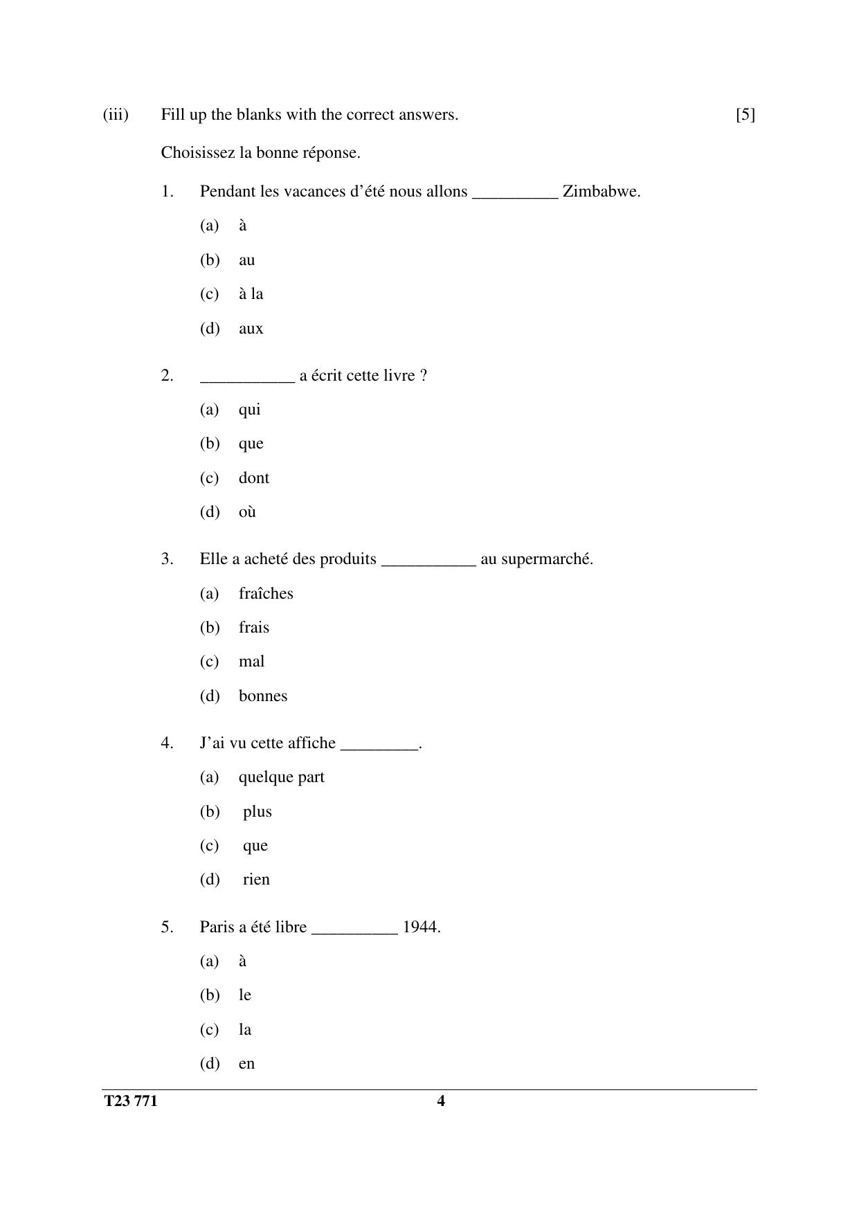 ICSE Class 10 FRENCH (GROUP II - ELECTIVE) 2023 Question Paper - Page 4