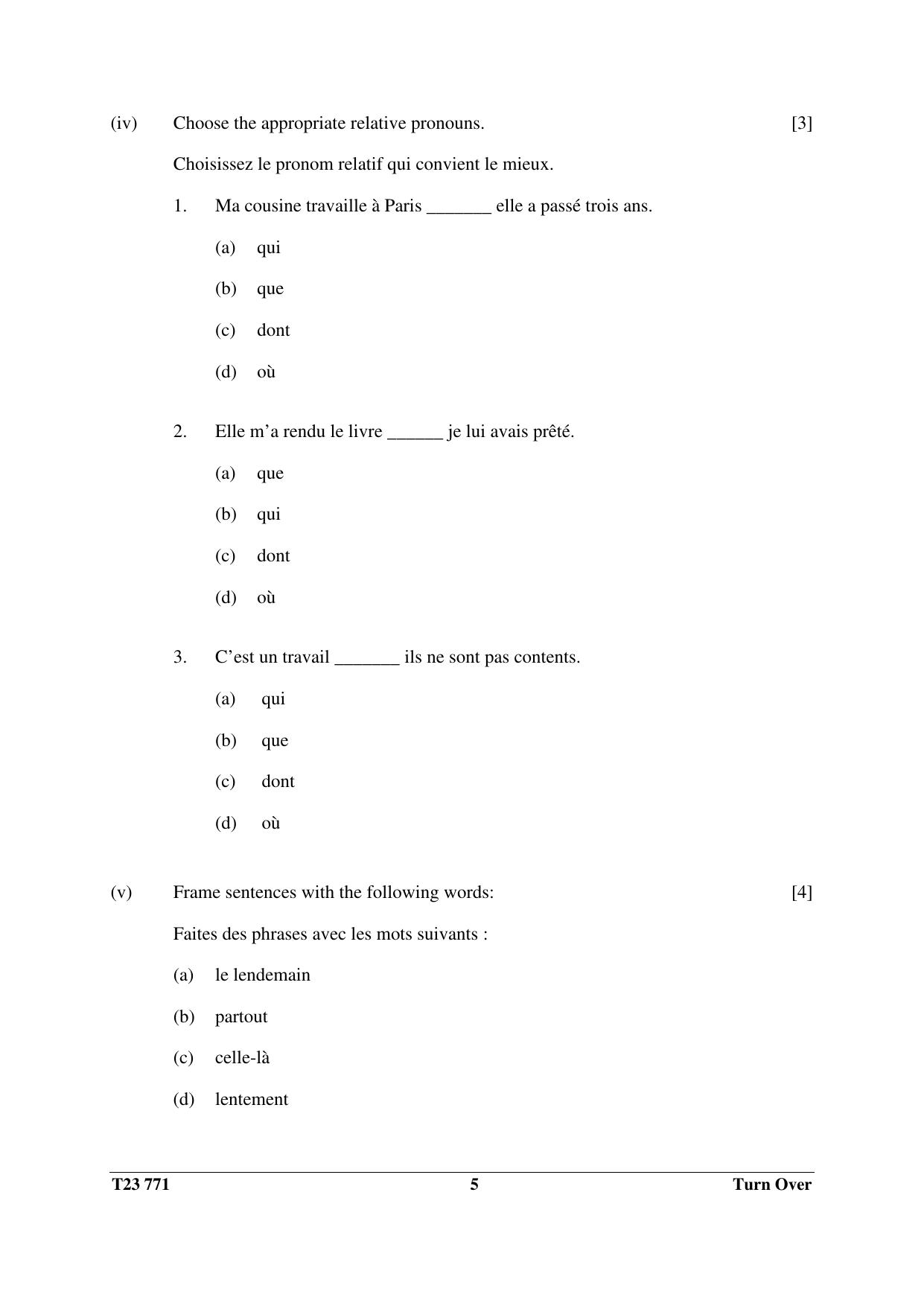 ICSE Class 10 FRENCH (GROUP II - ELECTIVE) 2023 Question Paper - Page 5