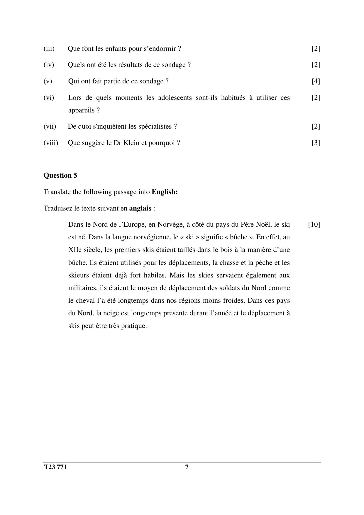 ICSE Class 10 FRENCH (GROUP II - ELECTIVE) 2023 Question Paper - Page 7