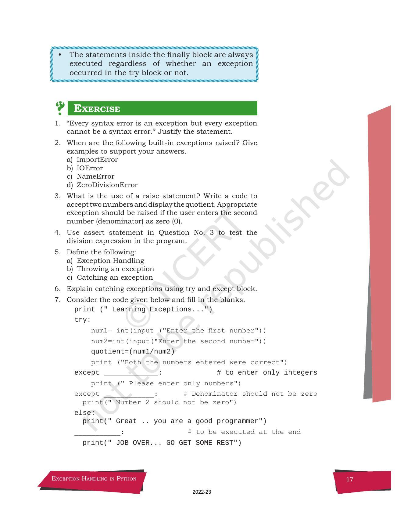 Ncert Book For Class 12 Computer Science Chapter 1 Exception Handling