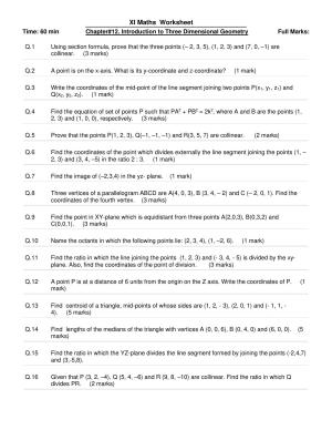 CBSE Worksheets for Class 11 Mathematics Introduction To 3Dimensional Geometry Assignment 1