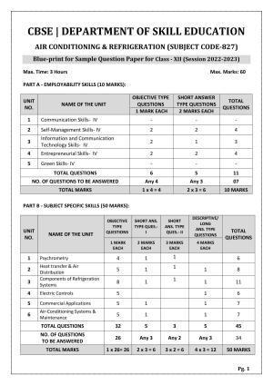 CBSE Class 12 Air-Conditioning & Refrigeration (Skill Education) Sample Papers 2023