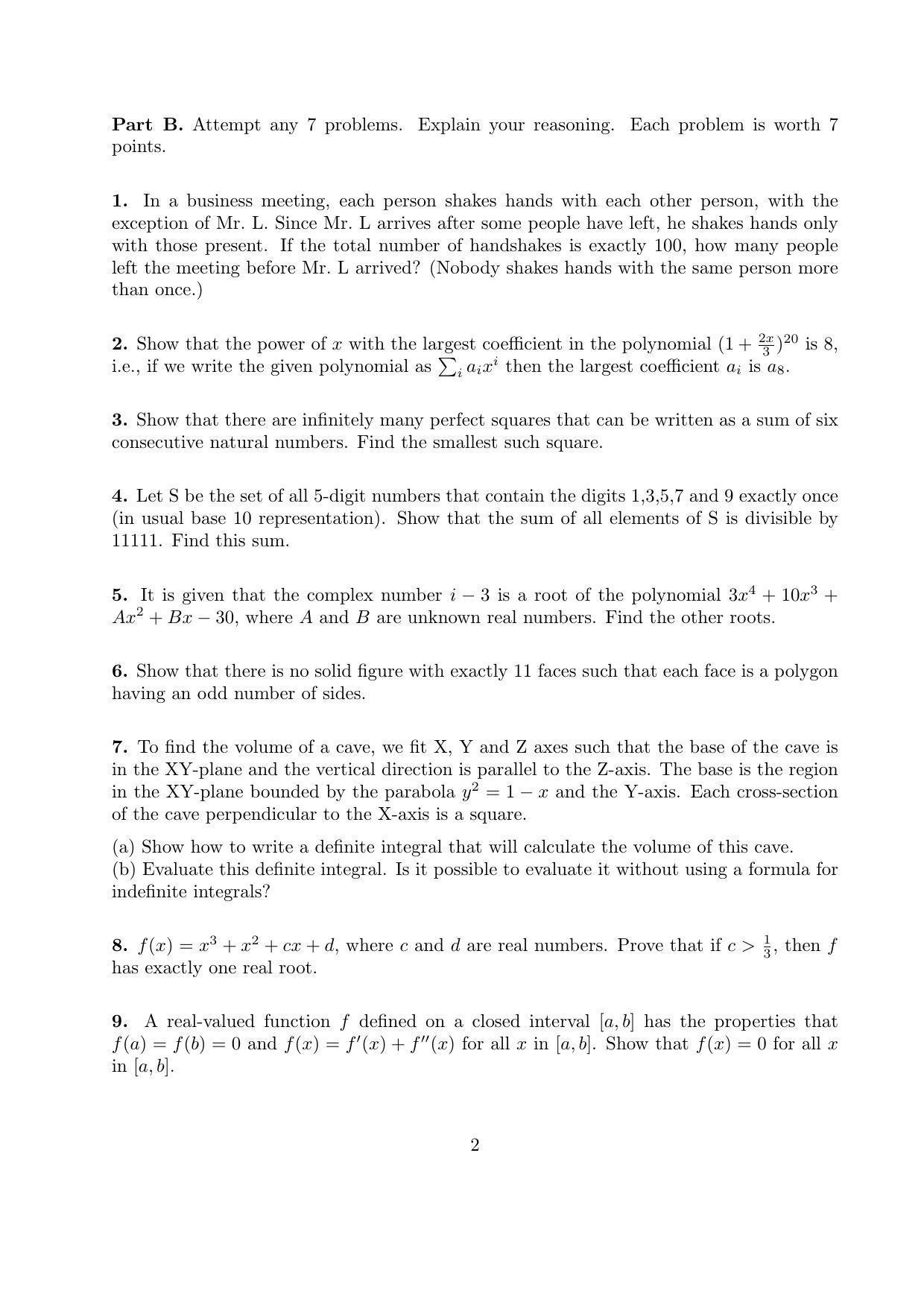 CMI Entrance Exam 2011 Question Paper B.Sc (Hons.) Mathematics and Computer Science - Page 2