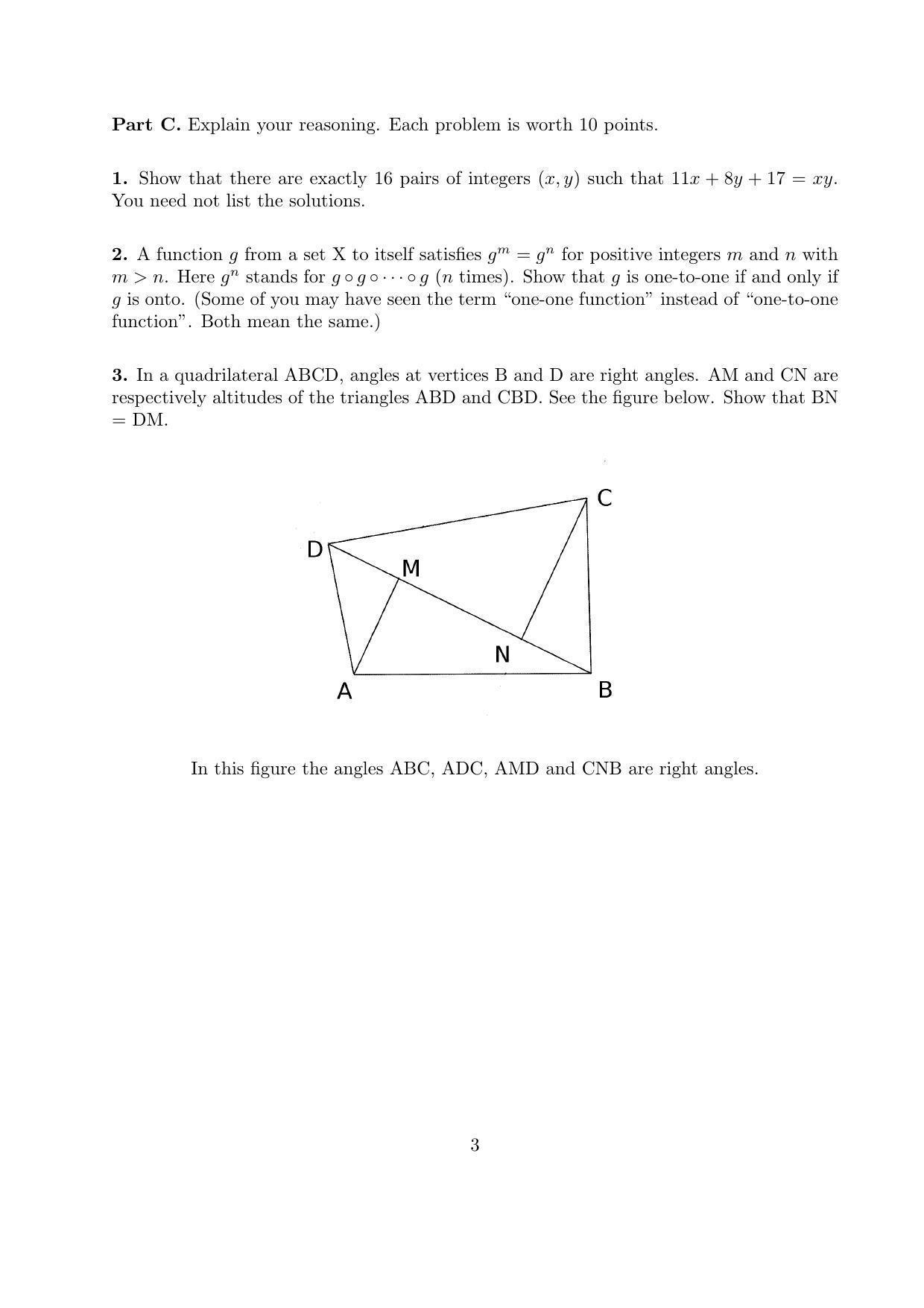 CMI Entrance Exam 2011 Question Paper B.Sc (Hons.) Mathematics and Computer Science - Page 3