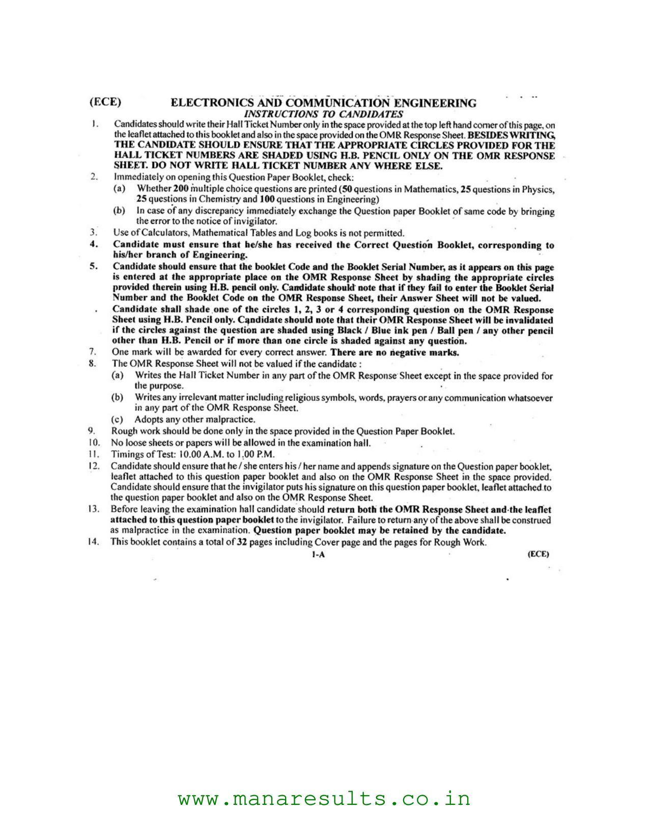 AP ECET 2016 Electronics and Communication Engineering Old Previous Question Papers - Page 1