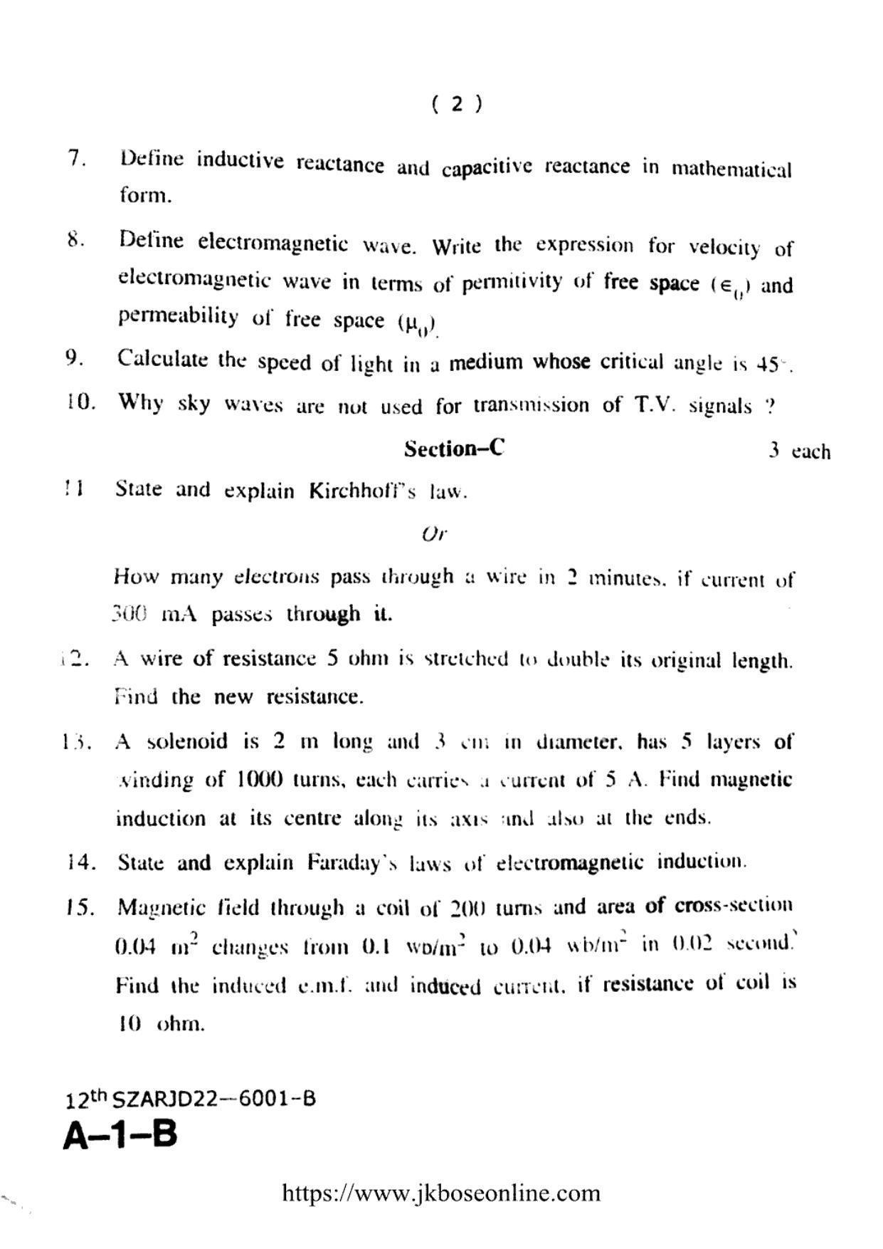 JKBOSE Class 12 Physics 6001-B Question Papers 2022 - Page 2