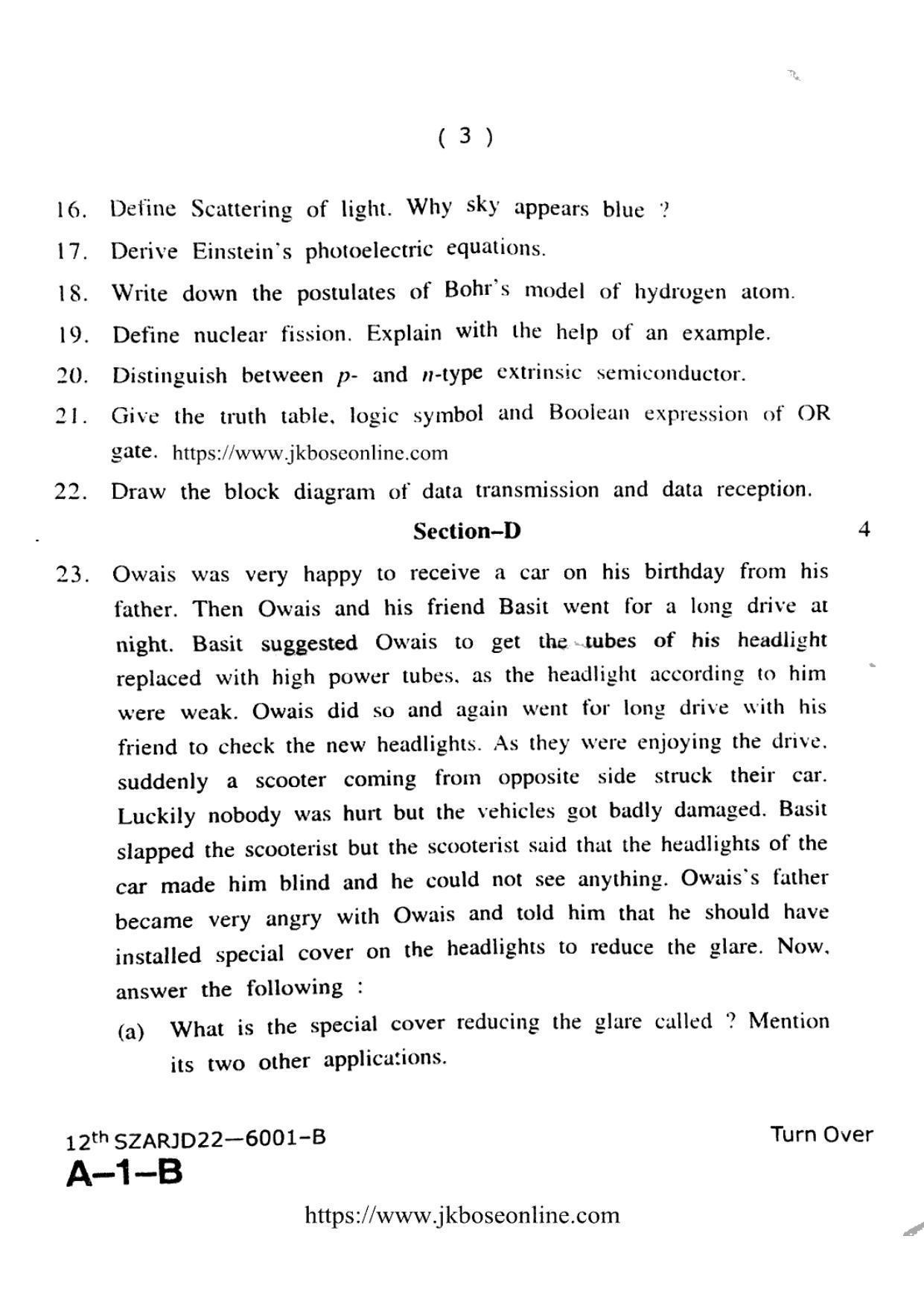 JKBOSE Class 12 Physics 6001-B Question Papers 2022 - Page 3