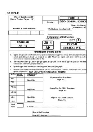 Odisha Board HSC General Science Part 2 Sample Paper