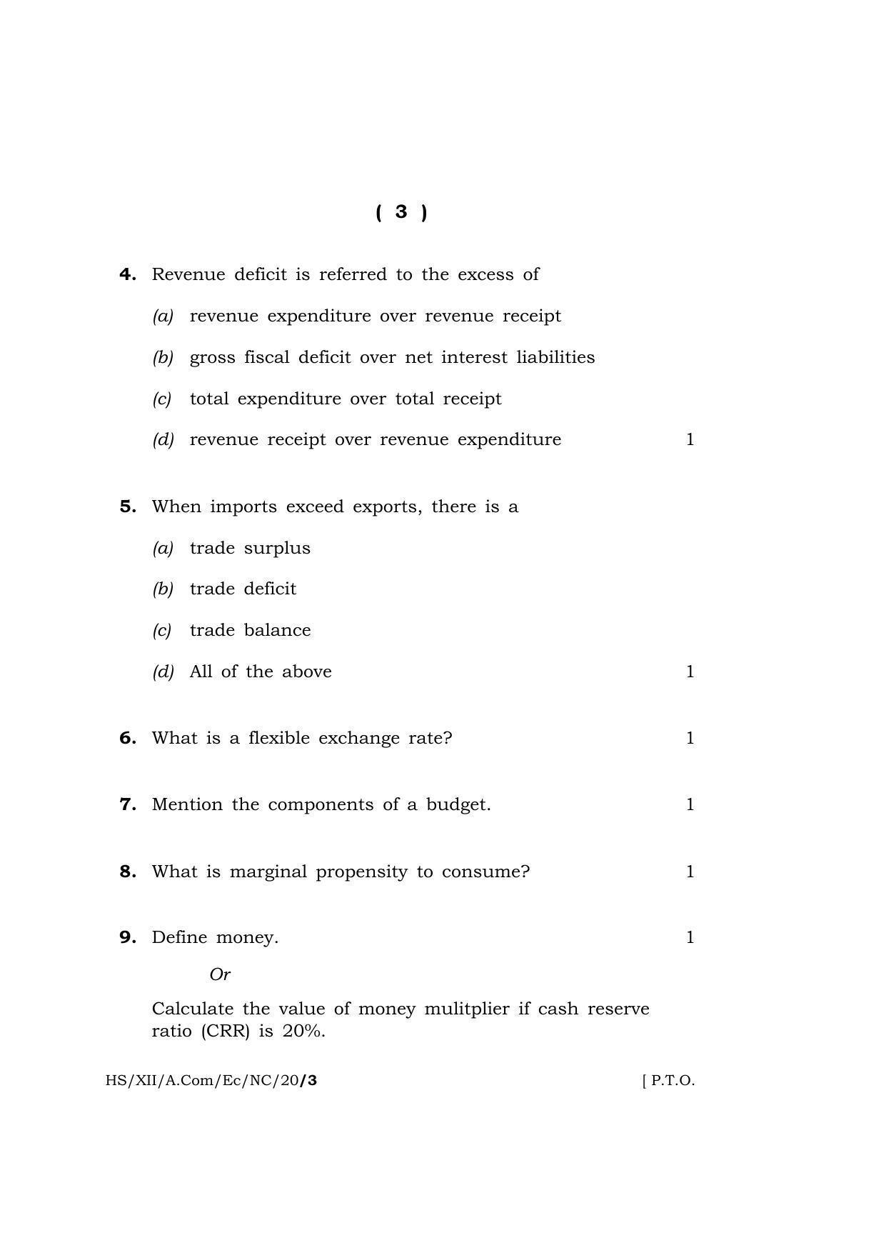 Meghalaya Board (MBOSE) Class 12 ECONOMICS 2020 Question Paper - Page 3
