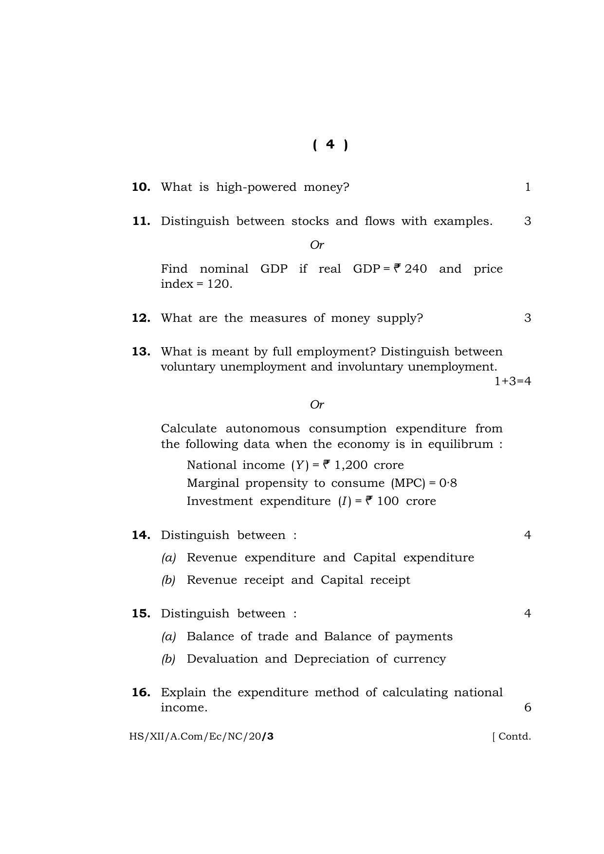 Meghalaya Board (MBOSE) Class 12 ECONOMICS 2020 Question Paper - Page 4