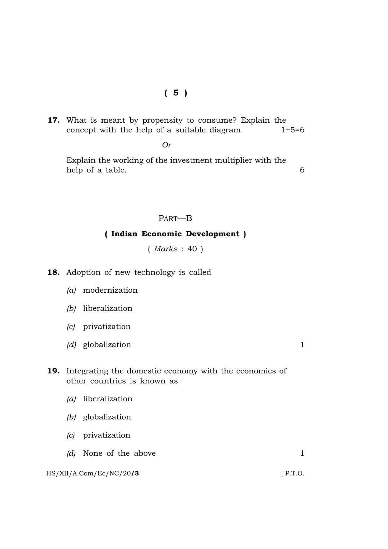 Meghalaya Board (MBOSE) Class 12 ECONOMICS 2020 Question Paper - Page 5