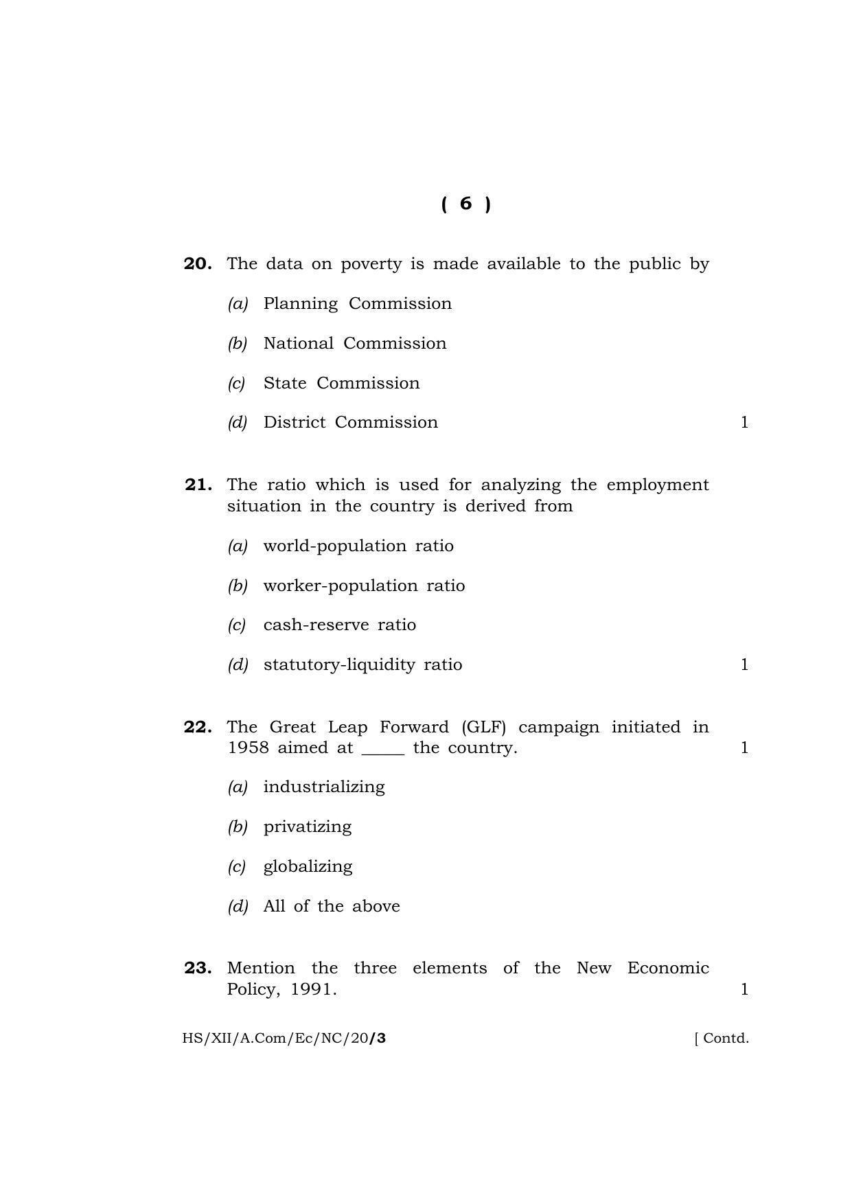Meghalaya Board (MBOSE) Class 12 ECONOMICS 2020 Question Paper - Page 6