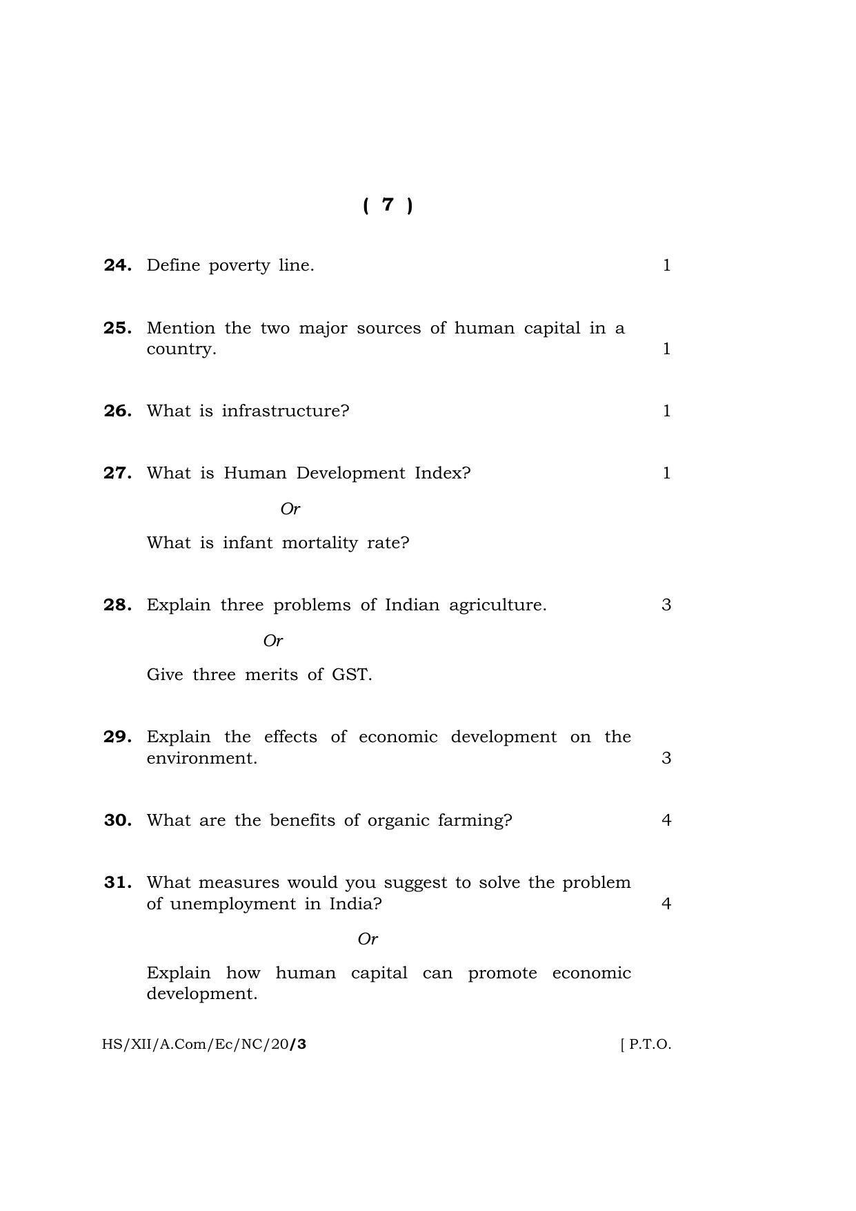 Meghalaya Board (MBOSE) Class 12 ECONOMICS 2020 Question Paper - Page 7