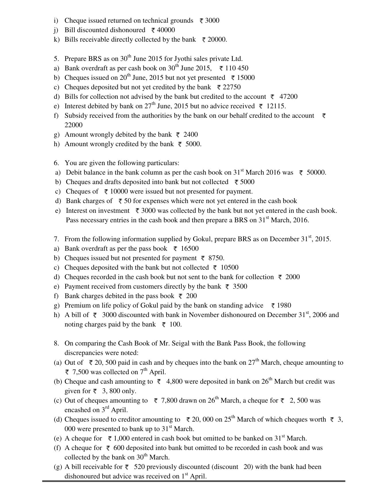 CBSE Worksheets for Class 11 Accountancy Bank Reconciliation Statement Assignment - Page 2