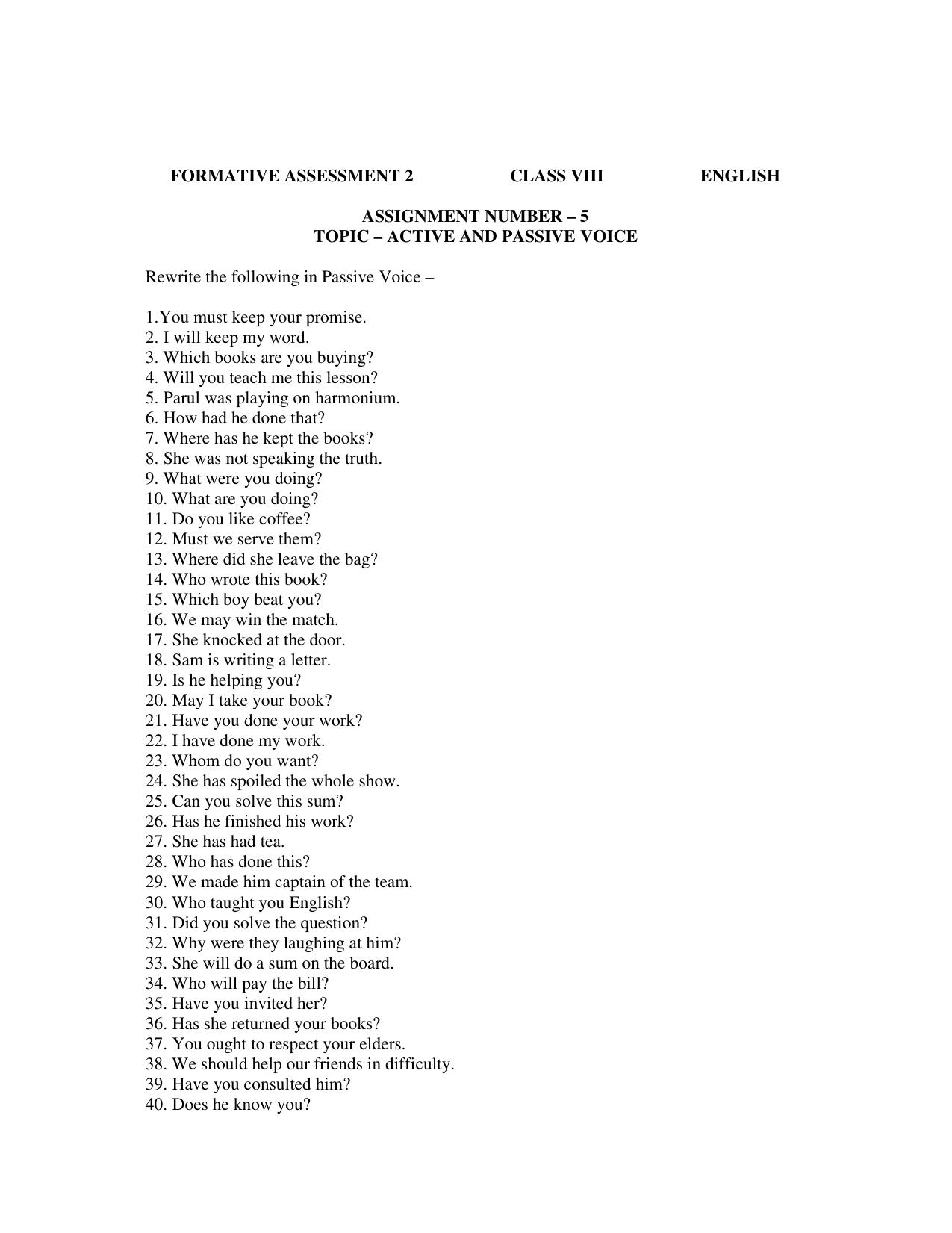 CBSE Worksheets for Class 8 English Assignment 29 - Page 1