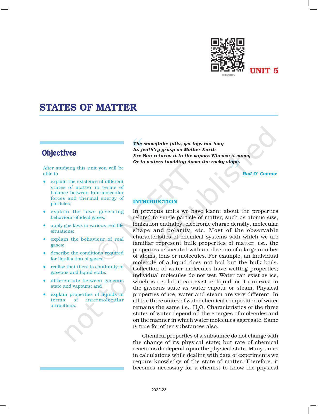 NCERT Book for Class 11 Chemistry Chapter 5 States of Matter - Page 1
