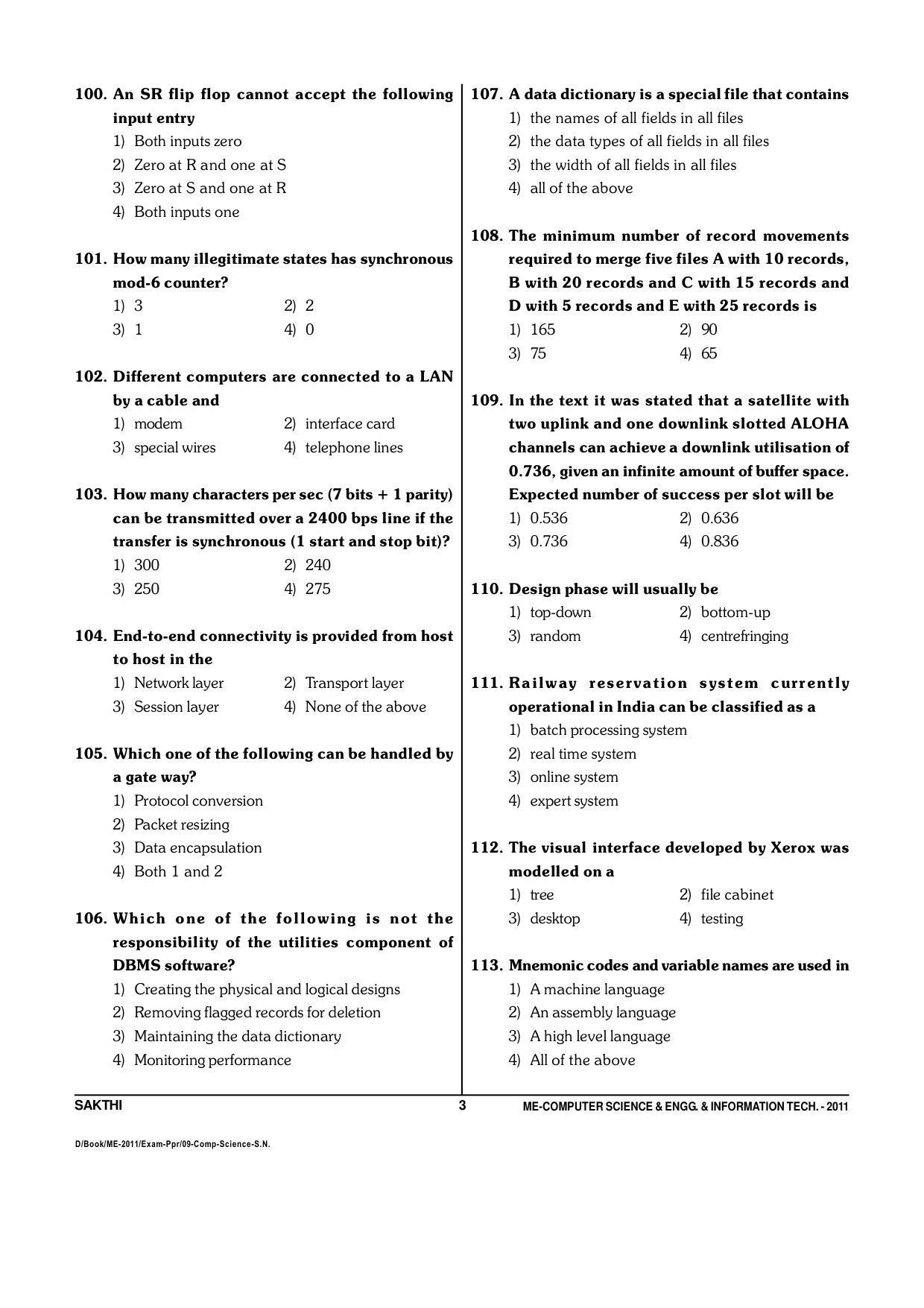 TANCET Computer Science and Information Technology Question Papers 2011 - Page 3