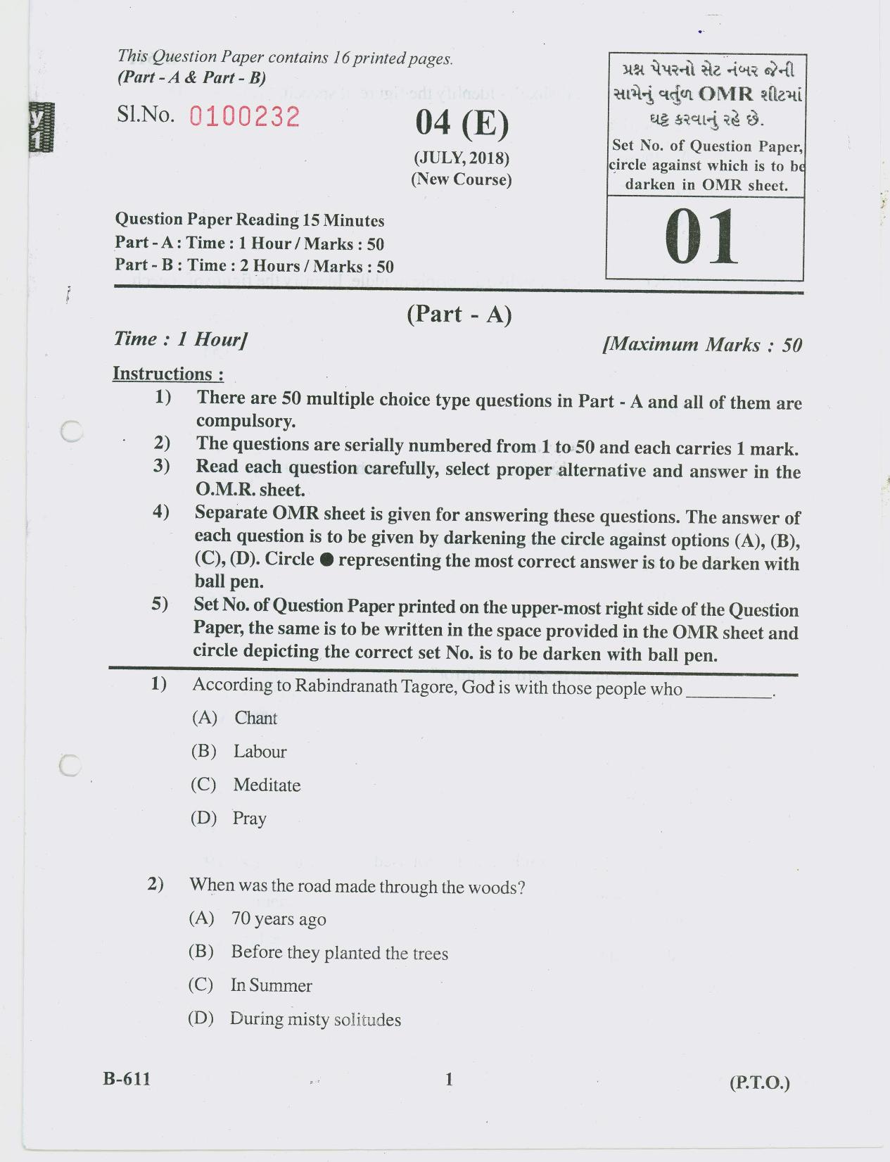 Gujarat Board Class 10th Question Paper 2018 - 04 (English F.L) English( 10th ENG MED) - Page 1
