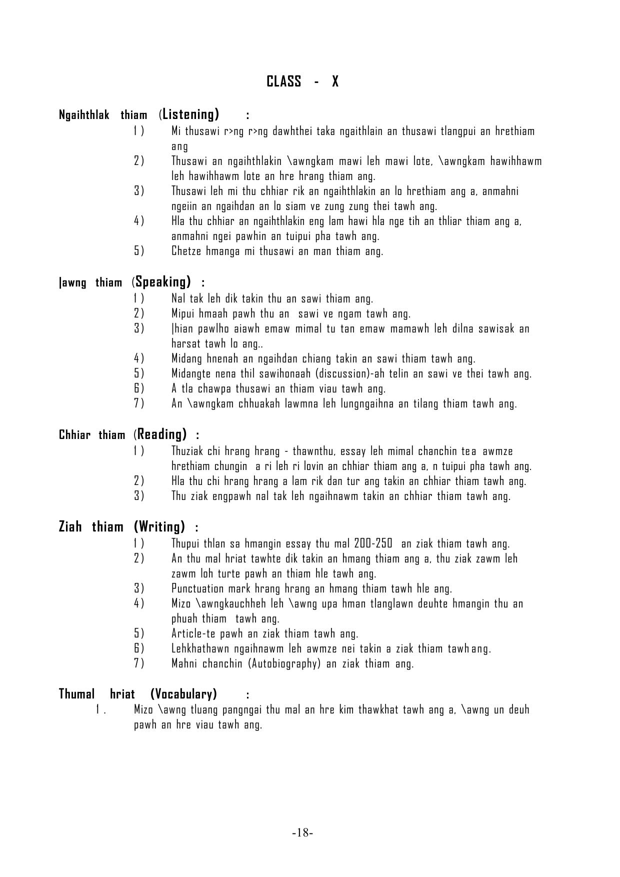 Mizoram Board Class 9 & 10 Syllabus - Page 18