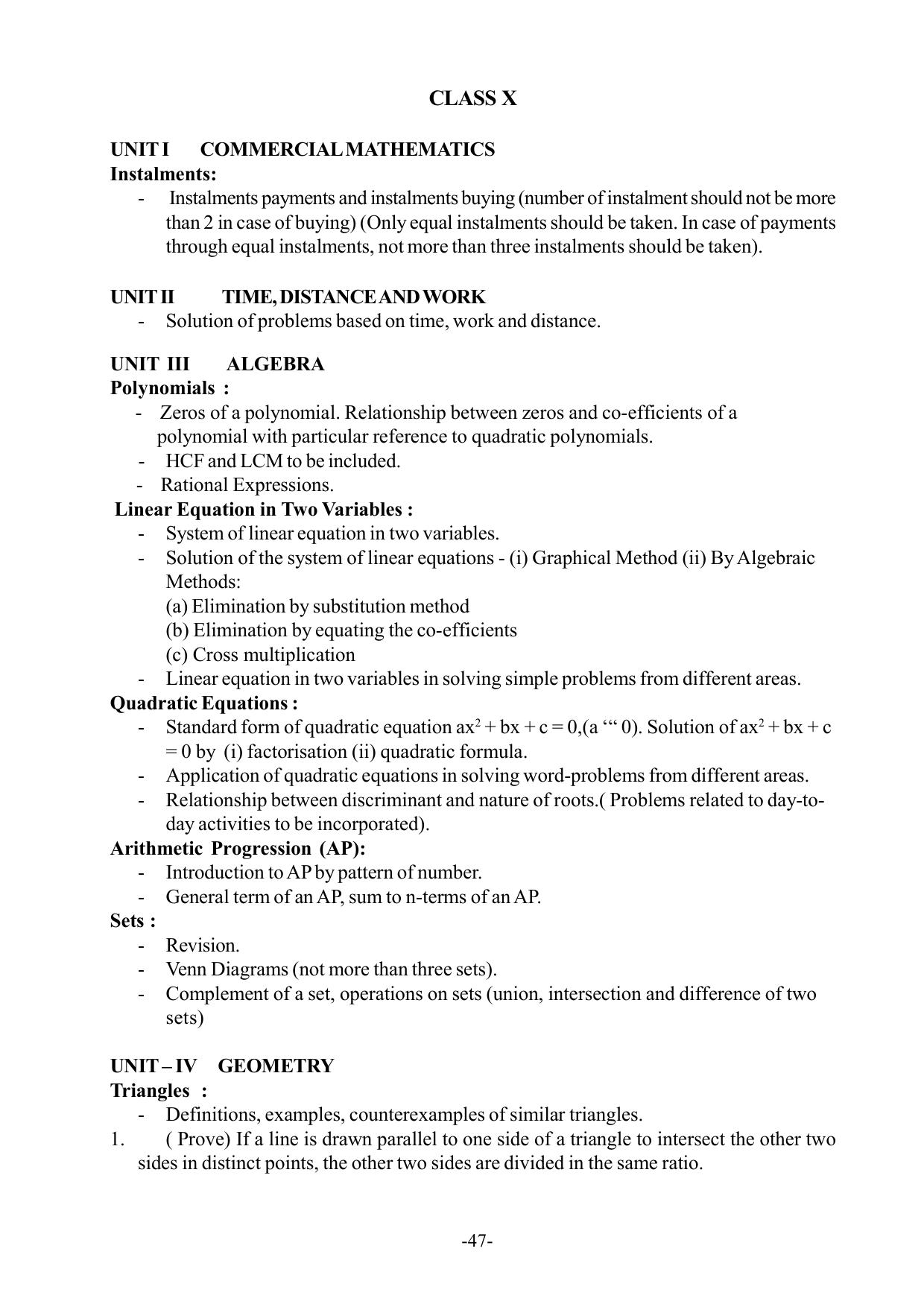 Mizoram Board Class 9 & 10 Syllabus - Page 47