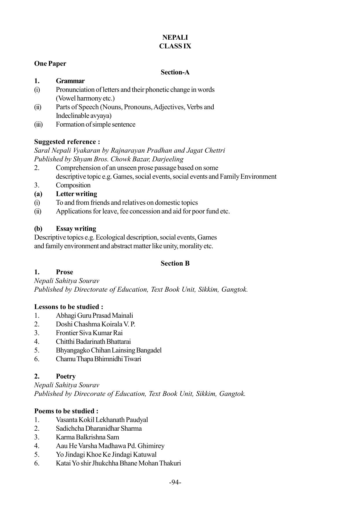 Mizoram Board Class 9 & 10 Syllabus - Page 94