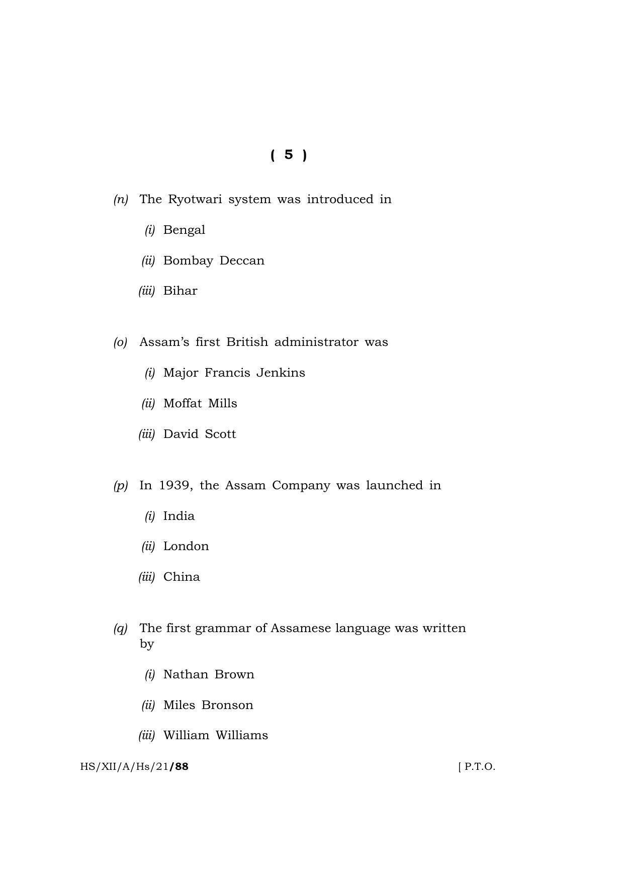 Meghalaya Board (MBOSE) Class 12 HISTORY (HS-XII-A-Hs-21) 2021 Question Paper - Page 5