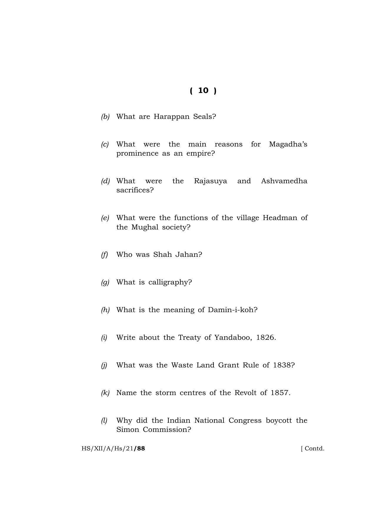 Meghalaya Board (MBOSE) Class 12 HISTORY (HS-XII-A-Hs-21) 2021 Question Paper - Page 10