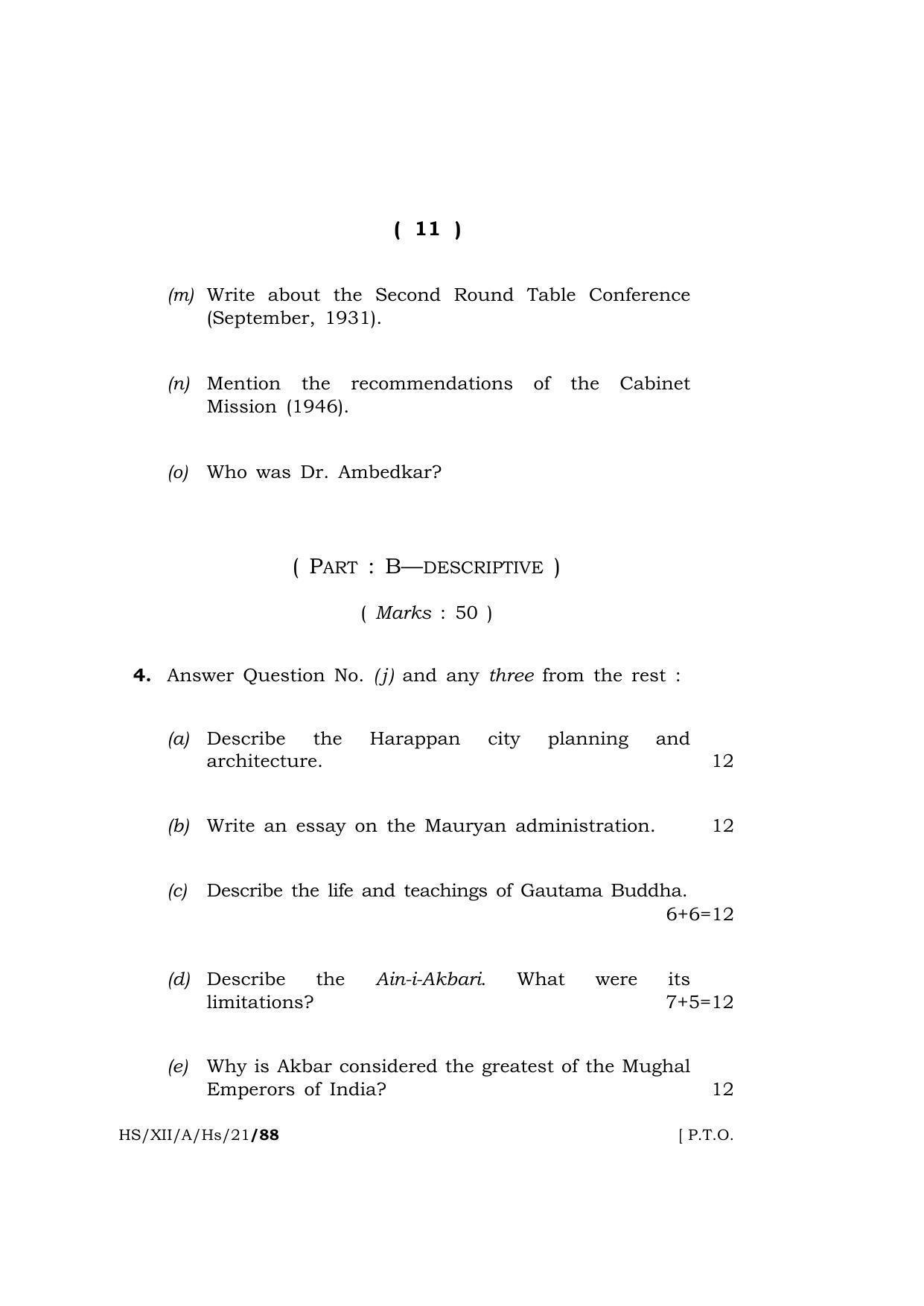 Meghalaya Board (MBOSE) Class 12 HISTORY (HS-XII-A-Hs-21) 2021 Question Paper - Page 11