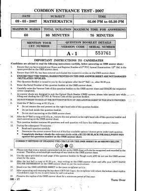 KCET Mathematics 2007 Question Papers