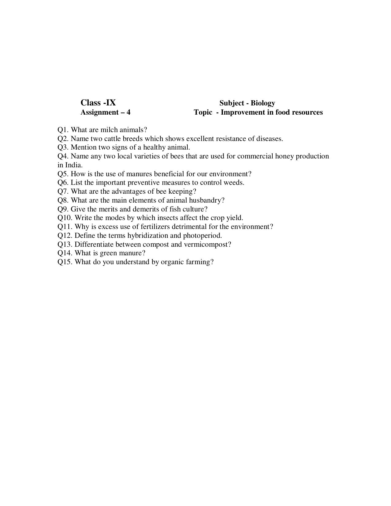 CBSE Worksheets for Class 9 Biology Assignment 14 - Page 1