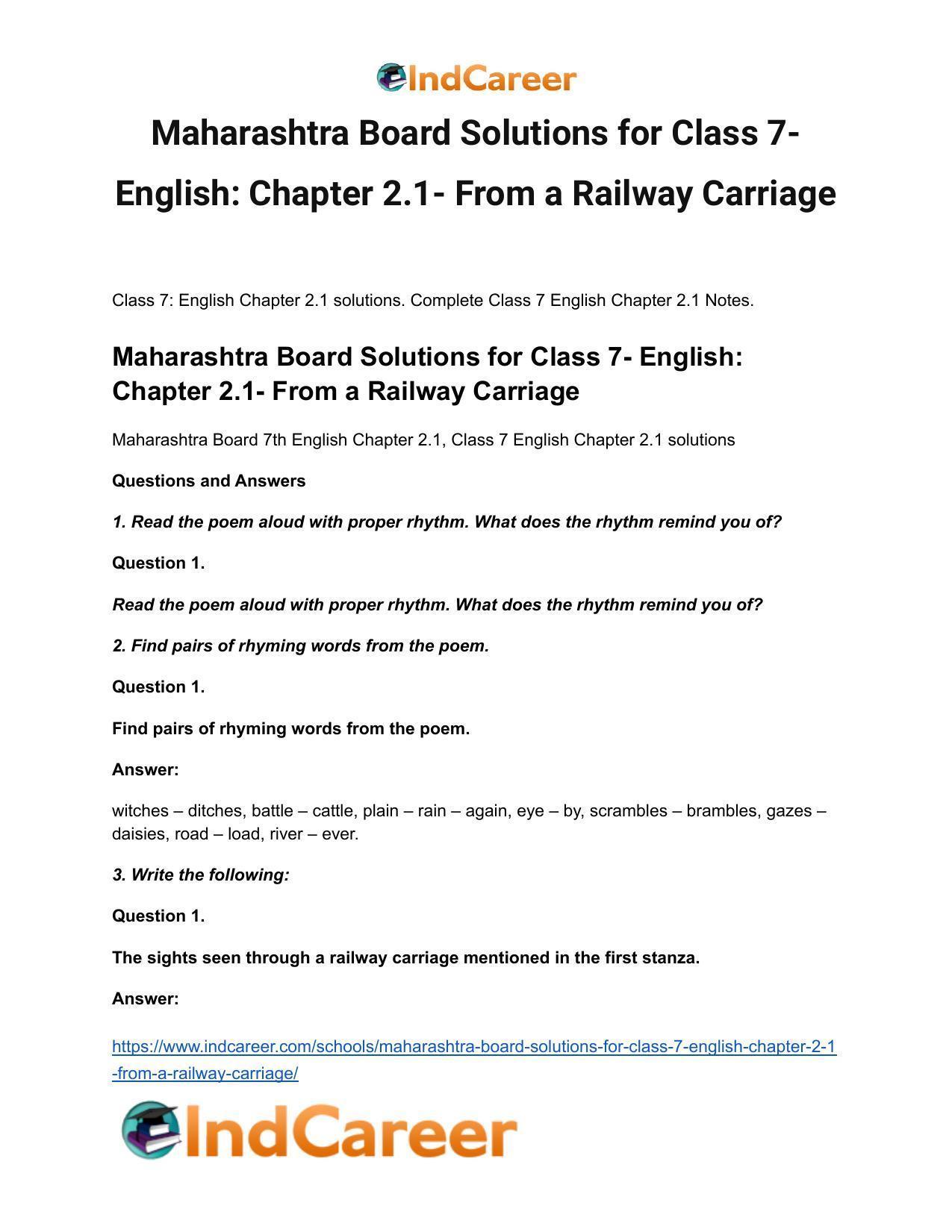 Maharashtra Board Solutions for Class 7- English: Chapter 2.1- From a Railway Carriage - Page 2