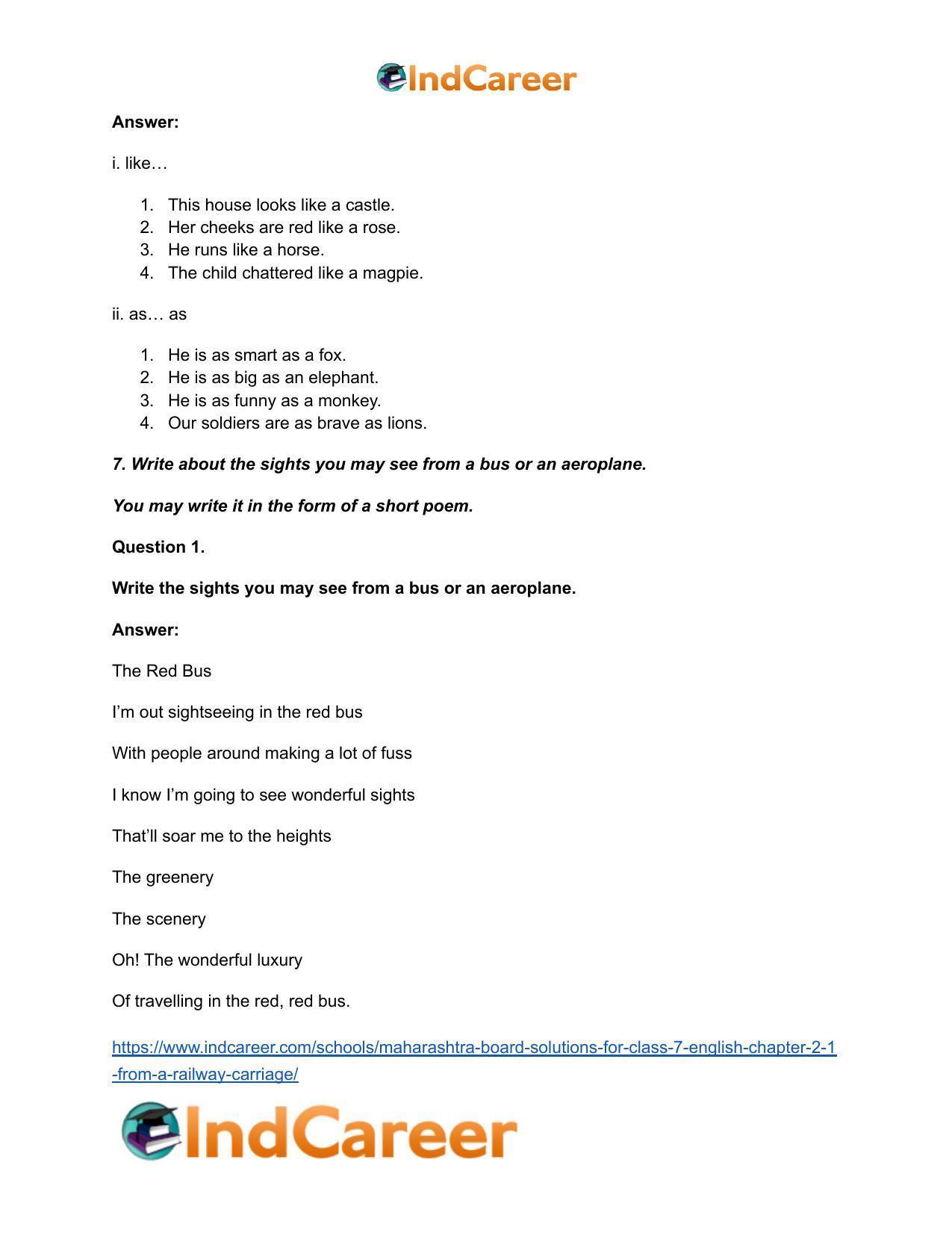 Maharashtra Board Solutions for Class 7- English: Chapter 2.1- From a Railway Carriage - Page 5