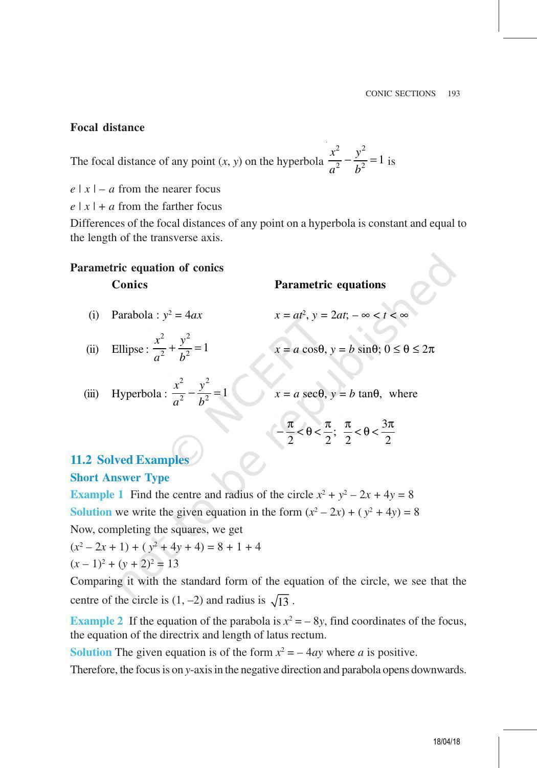 NCERT Exemplar Book for Class 11 Maths: Chapter 11 Conic Sections - Page 8