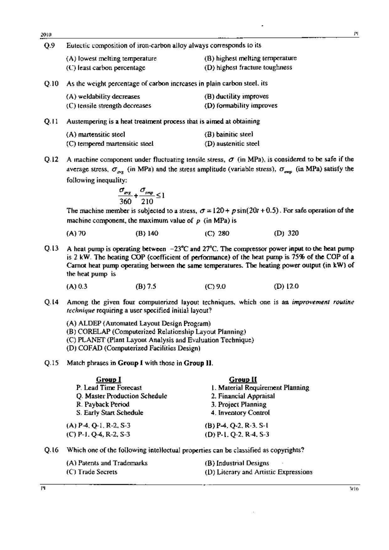 GATE 2010 Production and Industrial Engineering (PI) Question Paper with Answer Key - Page 3