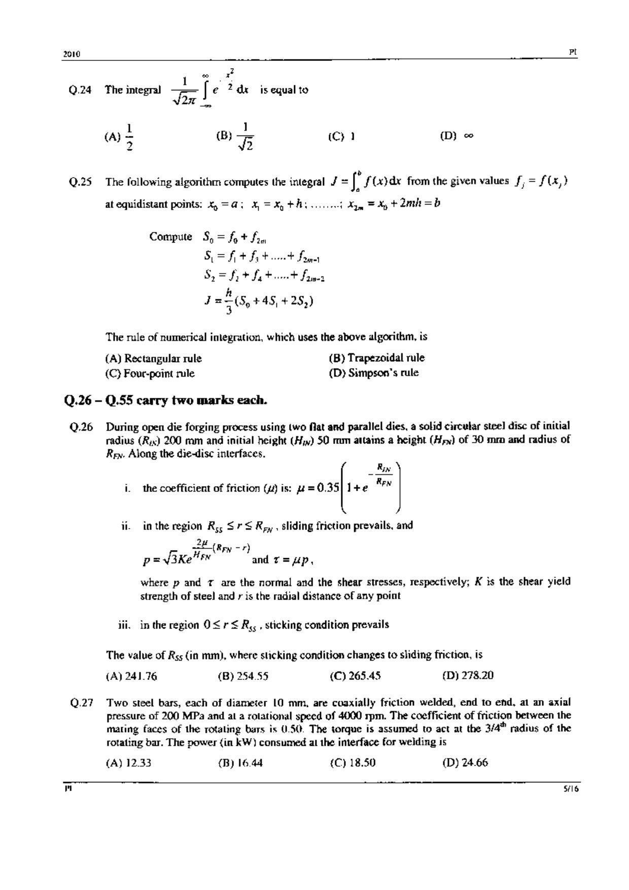 GATE 2010 Production and Industrial Engineering (PI) Question Paper with Answer Key - Page 5