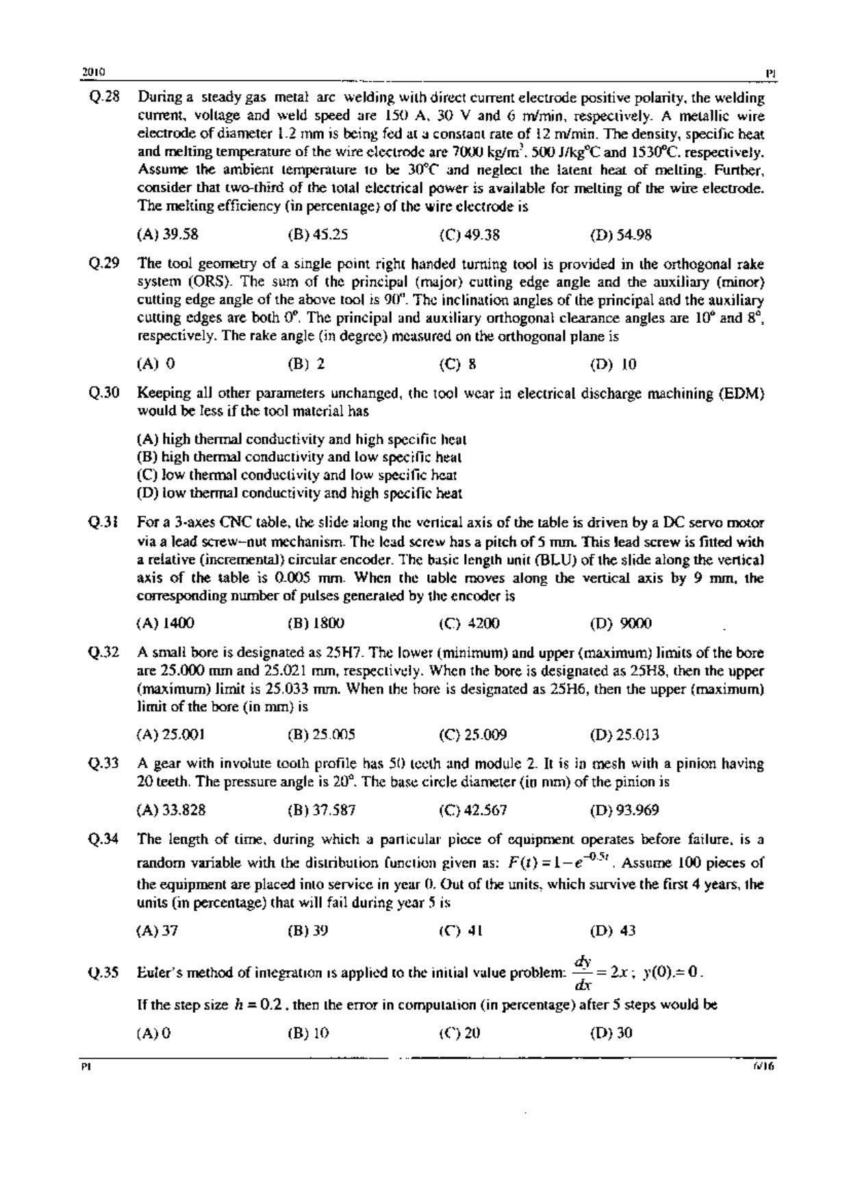 GATE 2010 Production and Industrial Engineering (PI) Question Paper with Answer Key - Page 6