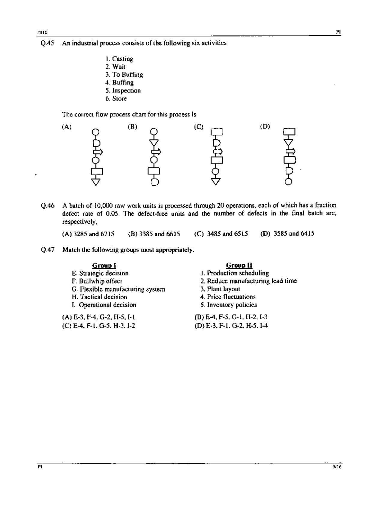GATE 2010 Production and Industrial Engineering (PI) Question Paper with Answer Key - Page 9