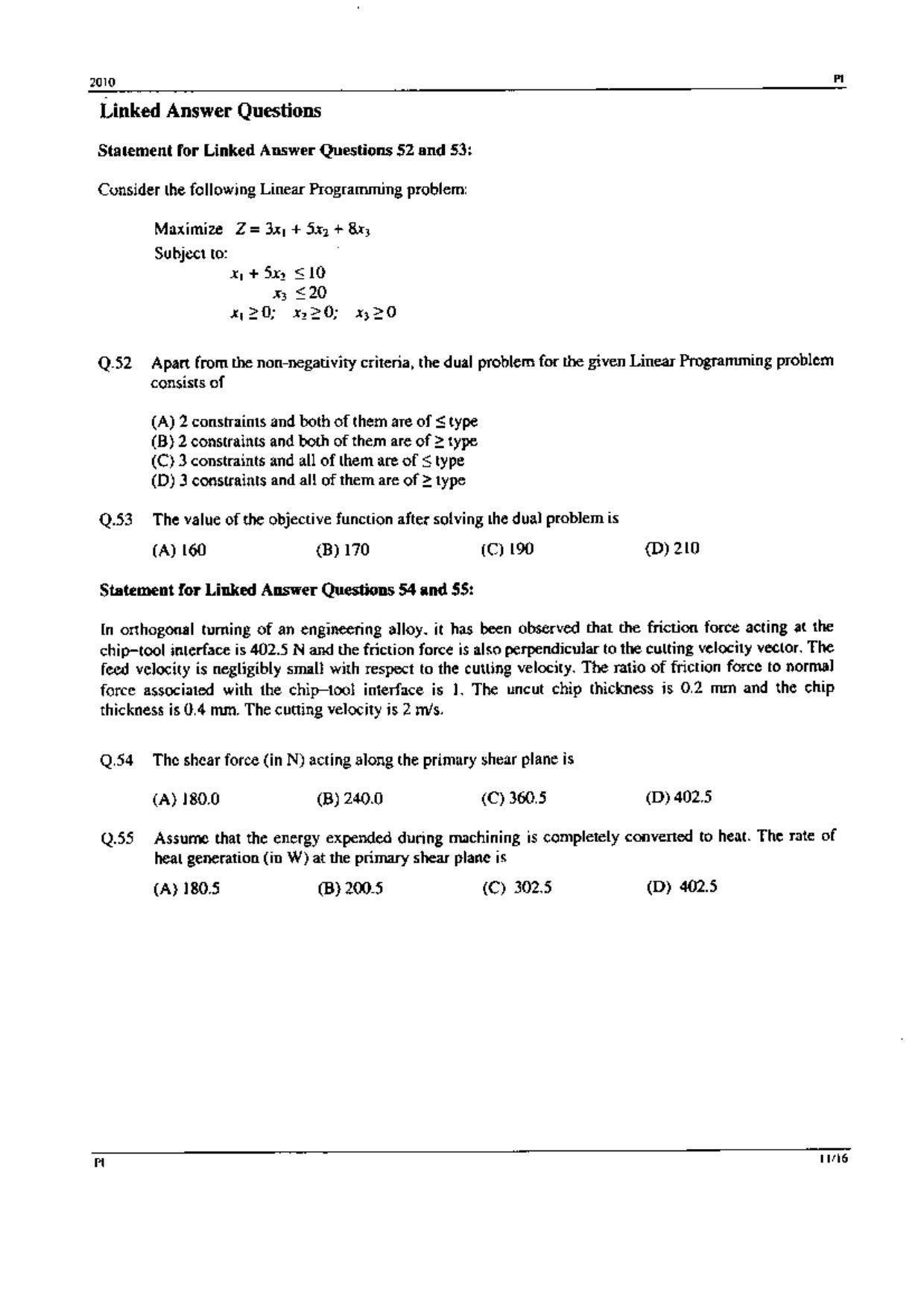 GATE 2010 Production and Industrial Engineering (PI) Question Paper with Answer Key - Page 11