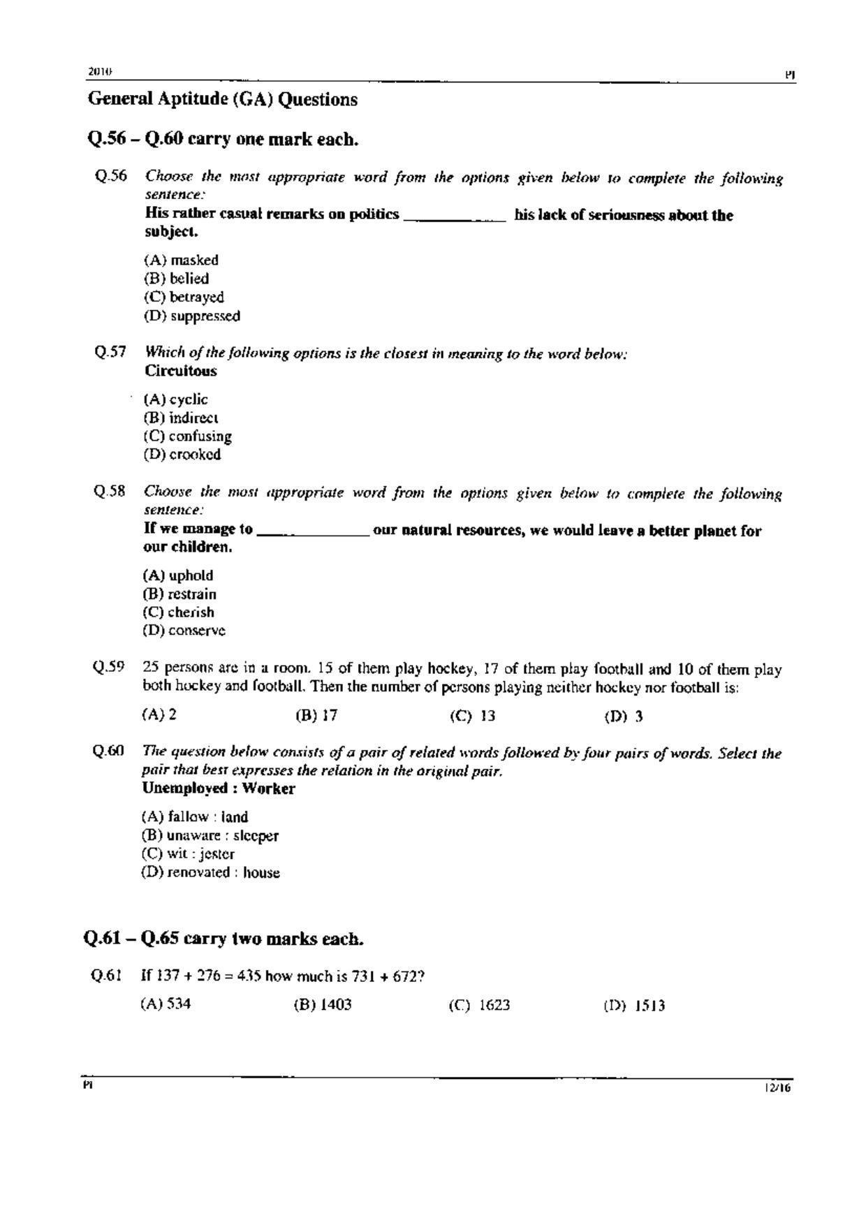 GATE 2010 Production and Industrial Engineering (PI) Question Paper with Answer Key - Page 12