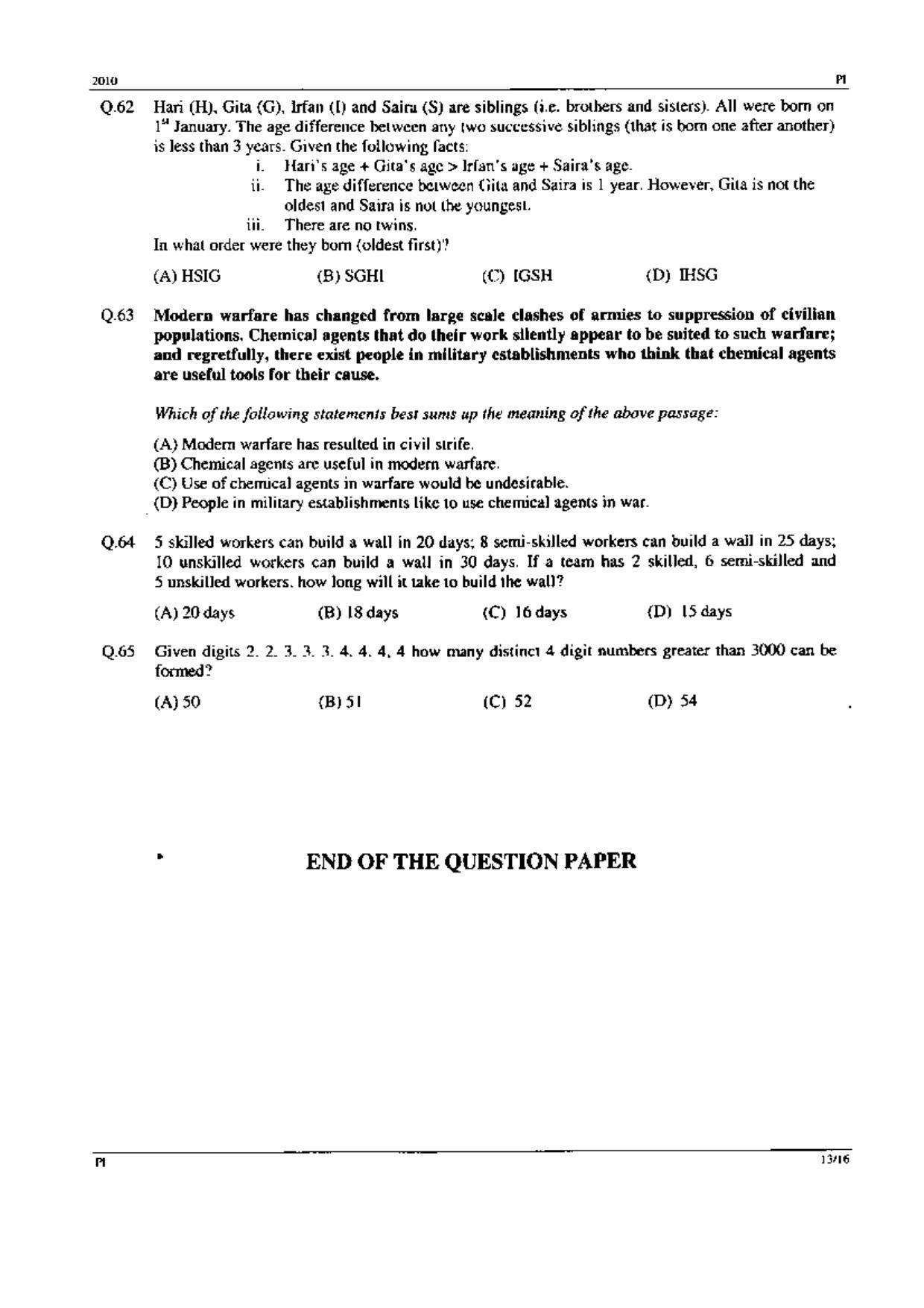 GATE 2010 Production and Industrial Engineering (PI) Question Paper with Answer Key - Page 13
