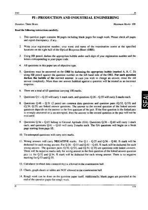 GATE 2010 Production and Industrial Engineering (PI) Question Paper with Answer Key