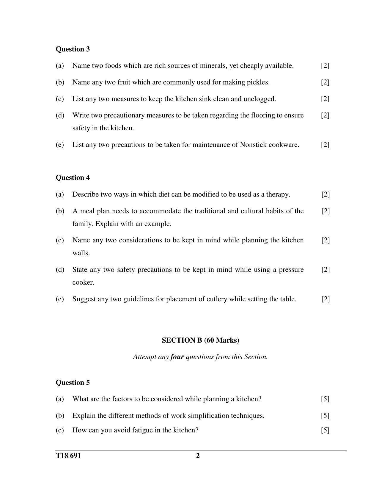 ISC Class 12 2018 Cookery Question Paper - Page 2