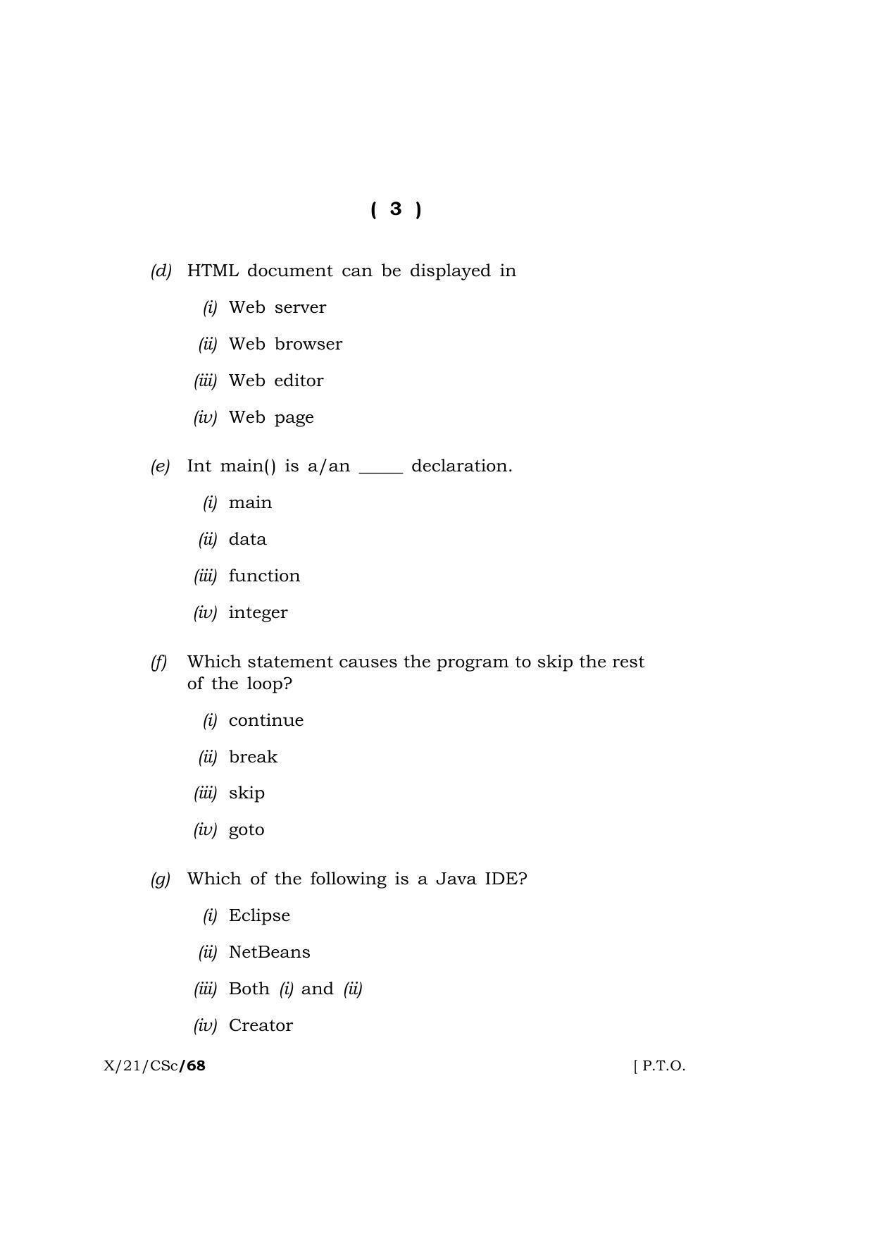 Meghalaya Board (MBOSE) Class 10 COMPUTER SCIENCE  (X-21-CSc) 2021 Question Paper - Page 3