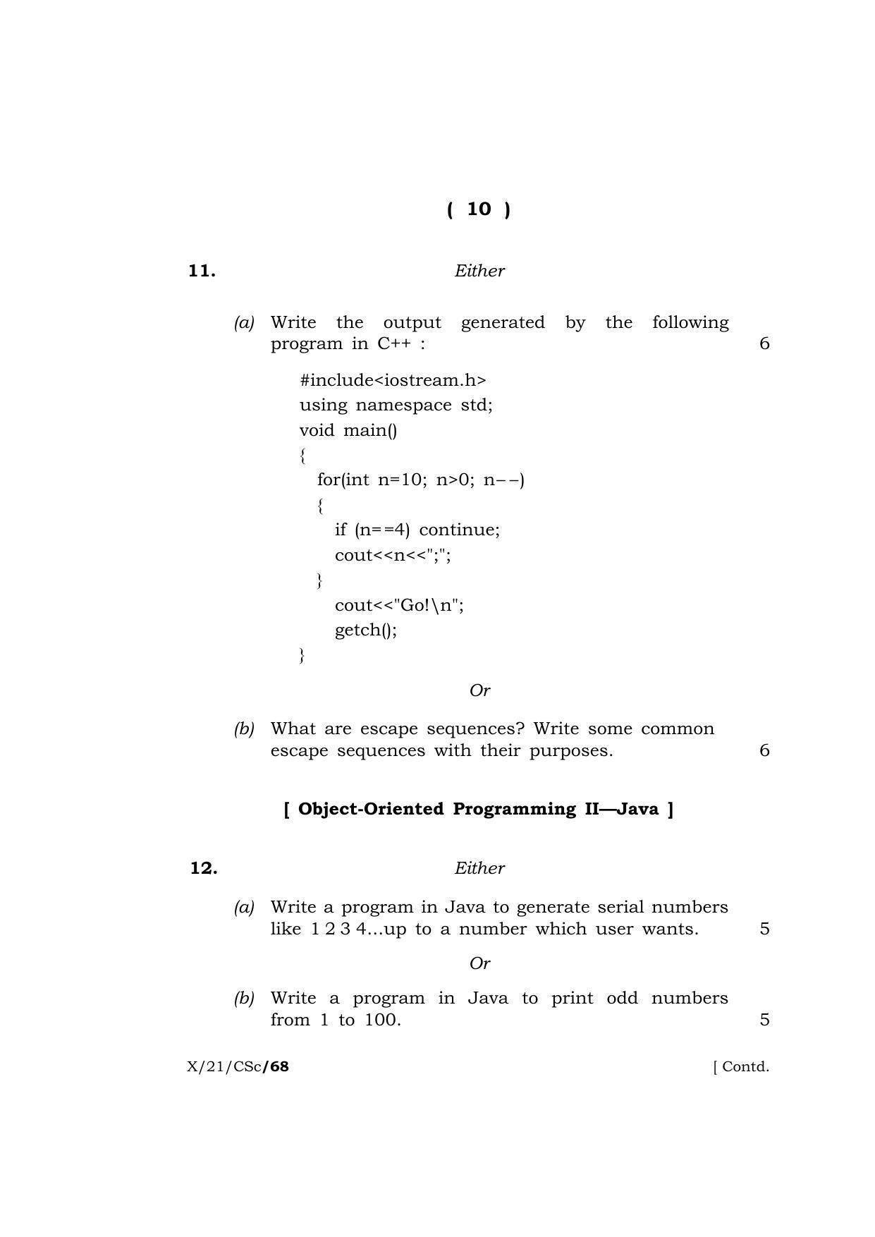 Meghalaya Board (MBOSE) Class 10 COMPUTER SCIENCE (X21CSc) 2021